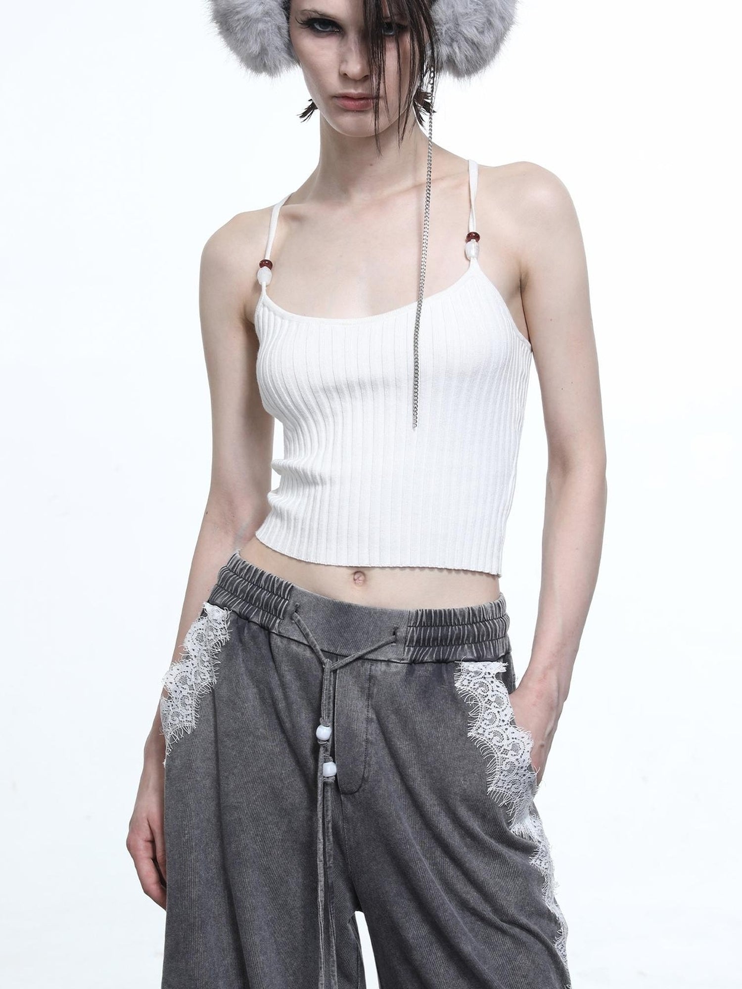 NN NORTH NODE Crescent Moon Beaded Knit Halter Set