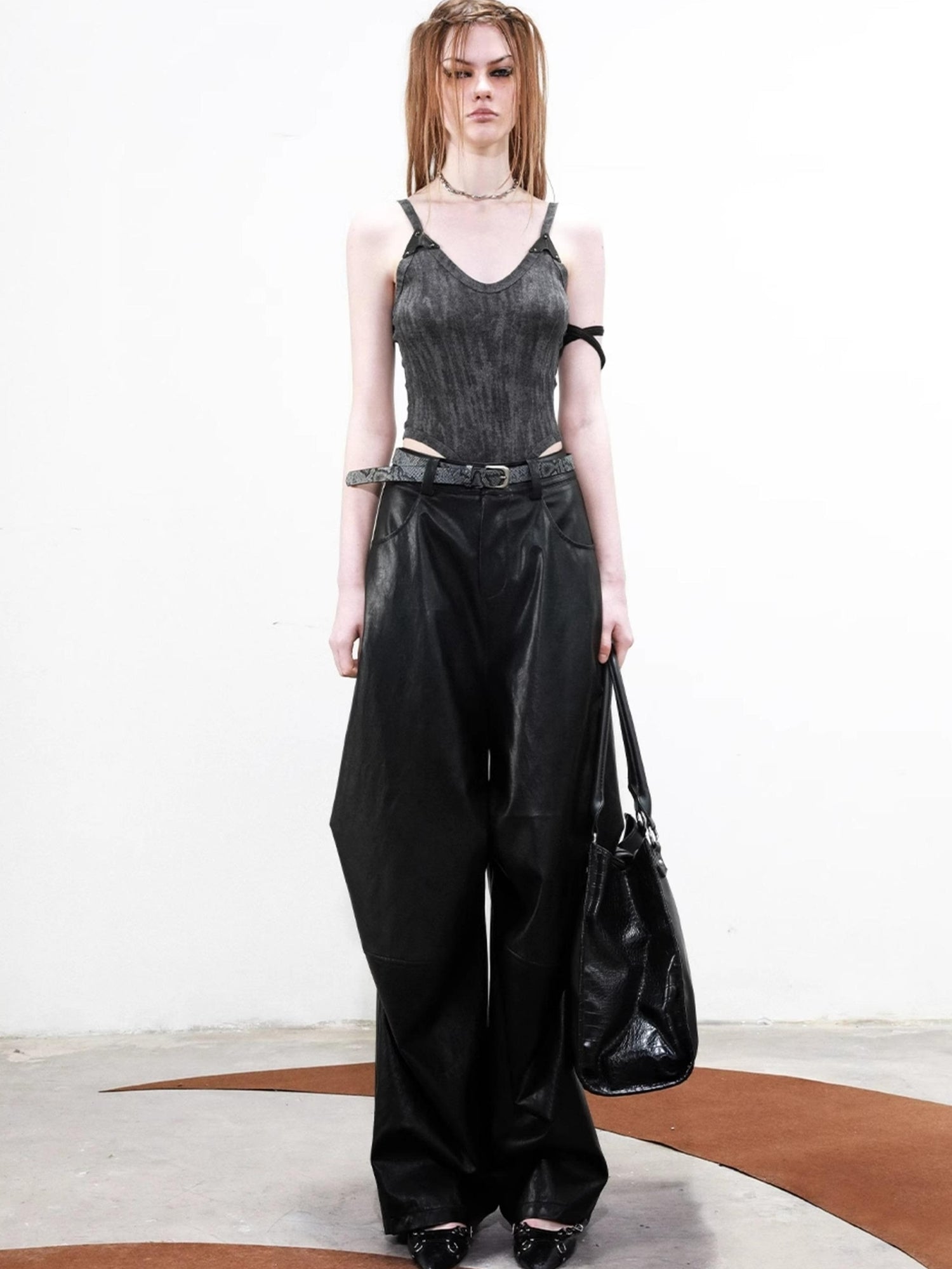 UpdateNN NORTH NODE Deconstructed Tapered PU Pants With Draping