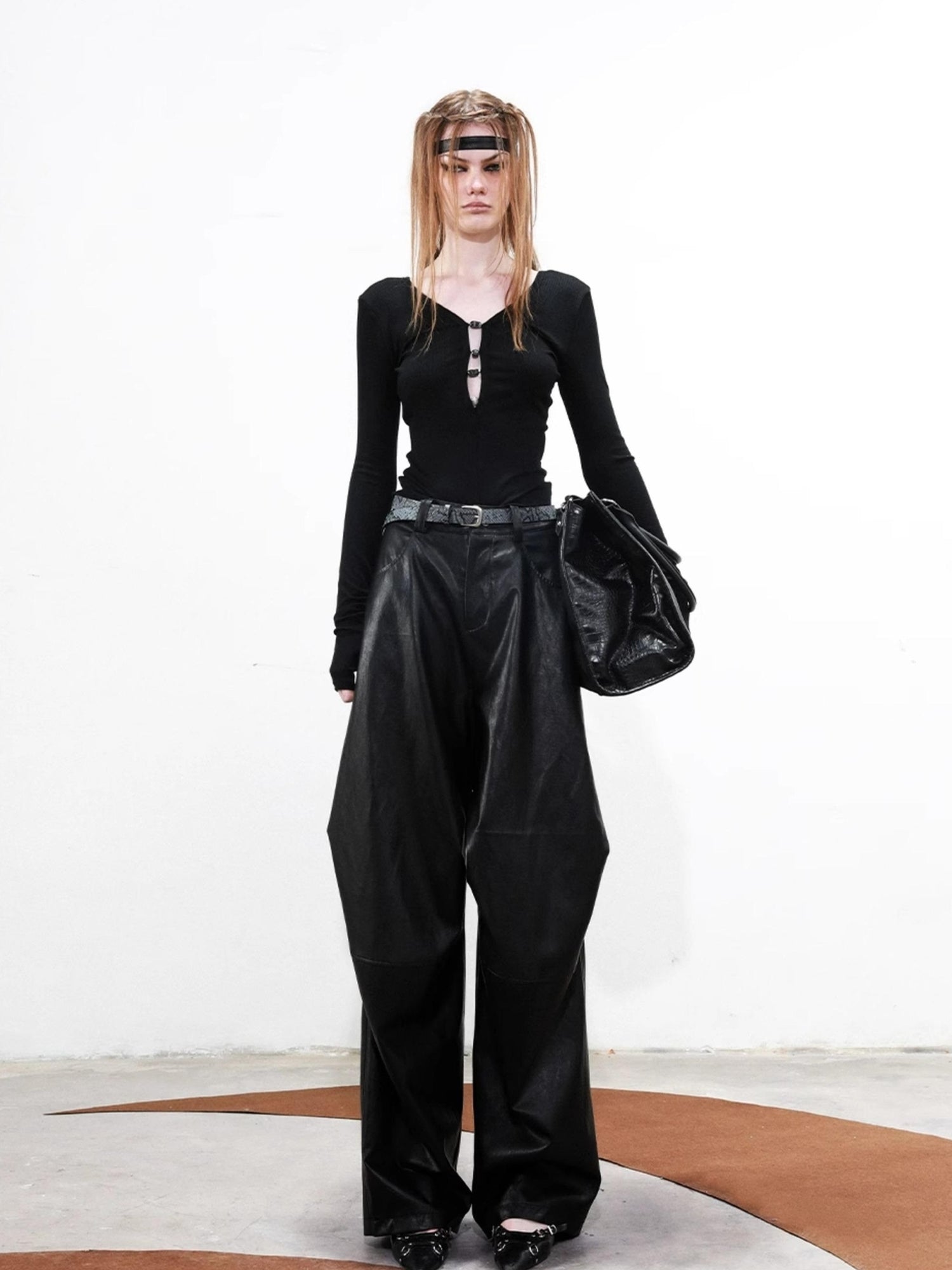 UpdateNN NORTH NODE Deconstructed Tapered PU Pants With Draping