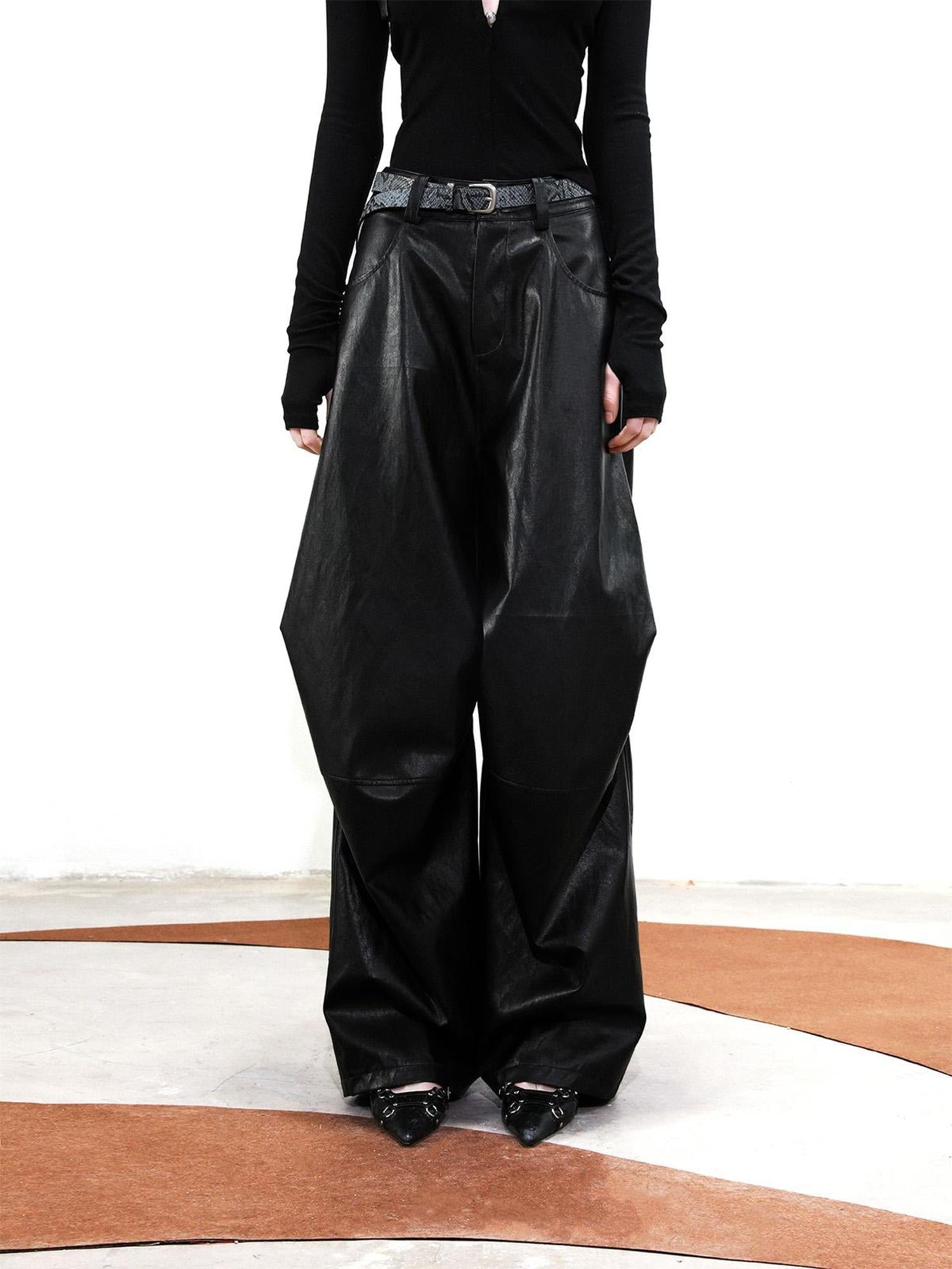 UpdateNN NORTH NODE Deconstructed Tapered PU Pants With Draping