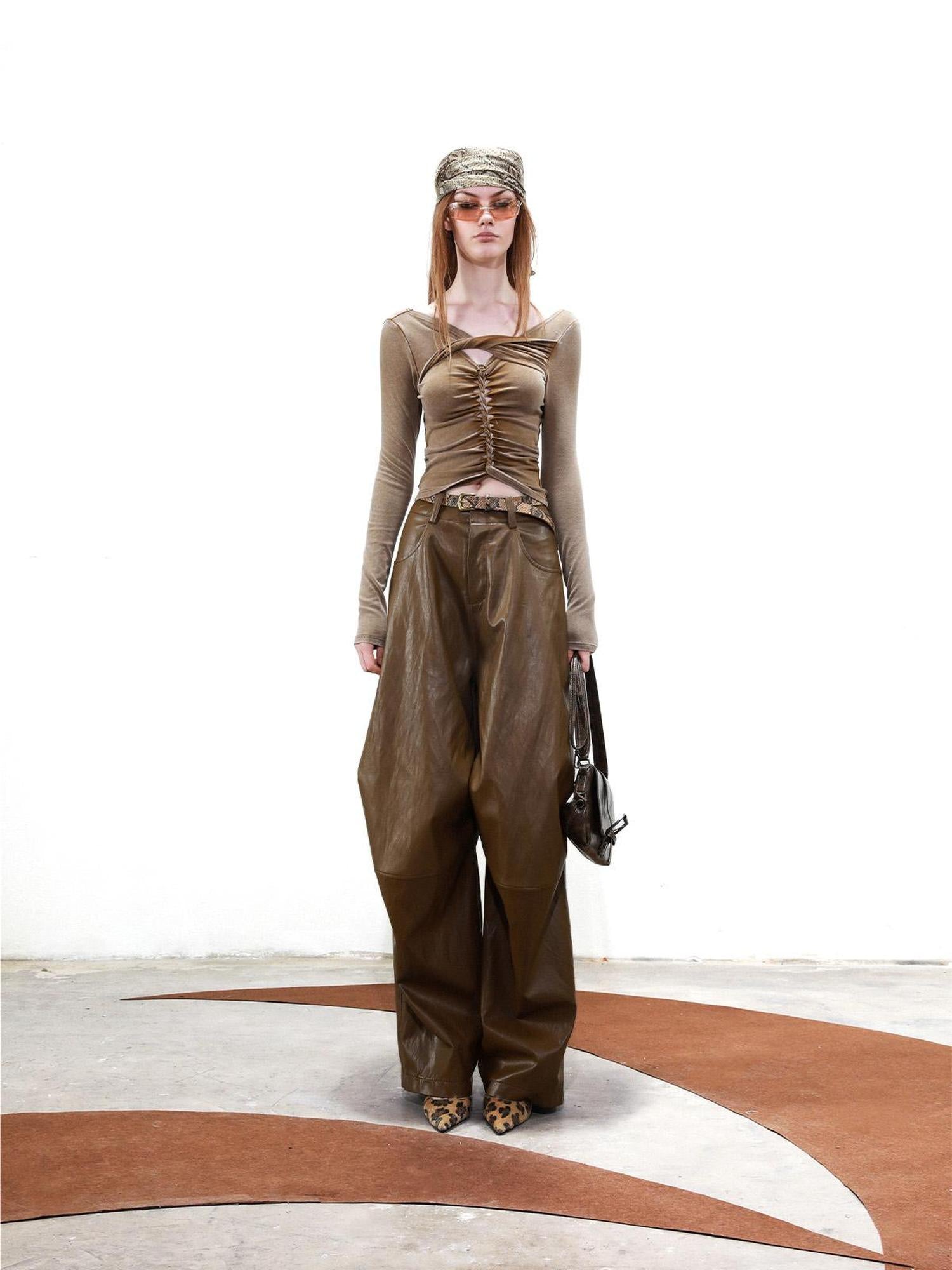 UpdateNN NORTH NODE Deconstructed Tapered PU Pants With Draping