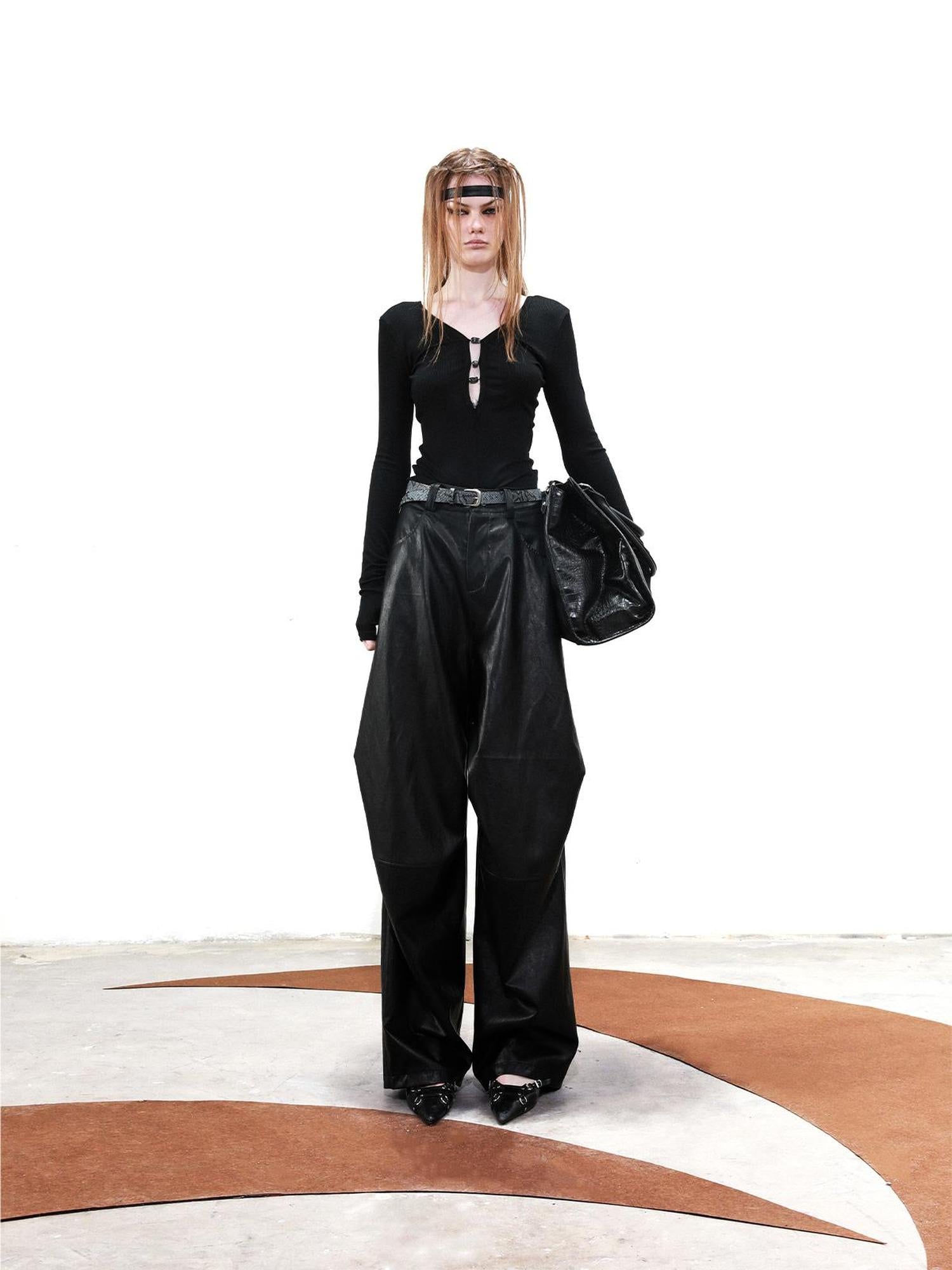 UpdateNN NORTH NODE Deconstructed Tapered PU Pants With Draping