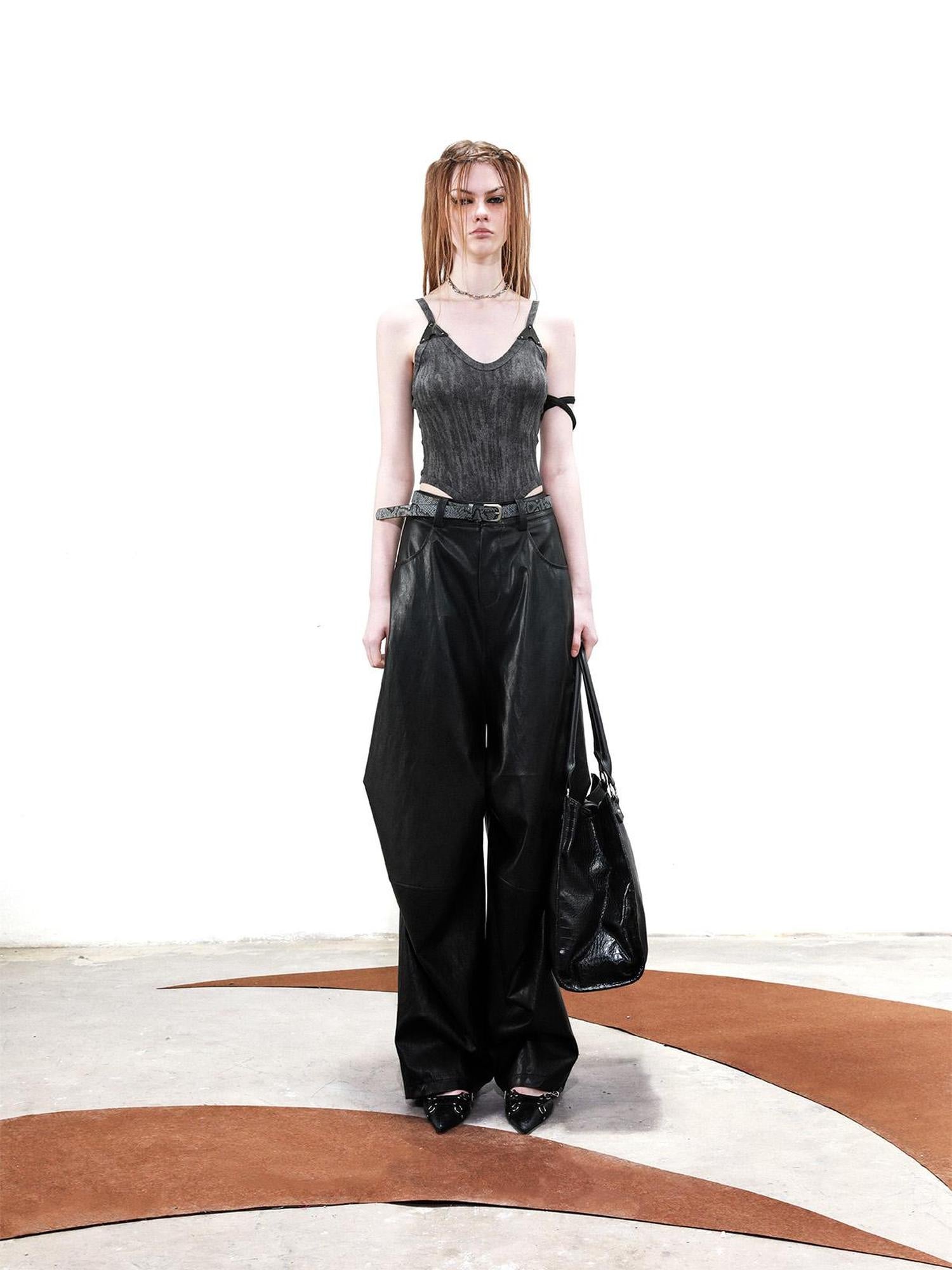 UpdateNN NORTH NODE Deconstructed Tapered PU Pants With Draping