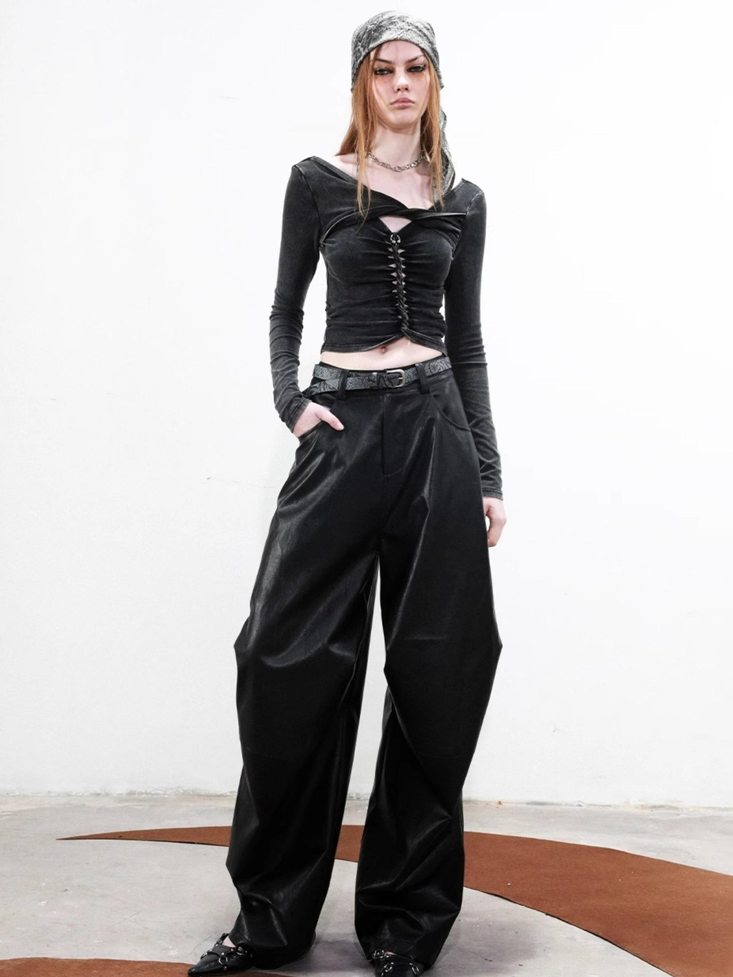 UpdateNN NORTH NODE Deconstructed Tapered PU Pants With Draping