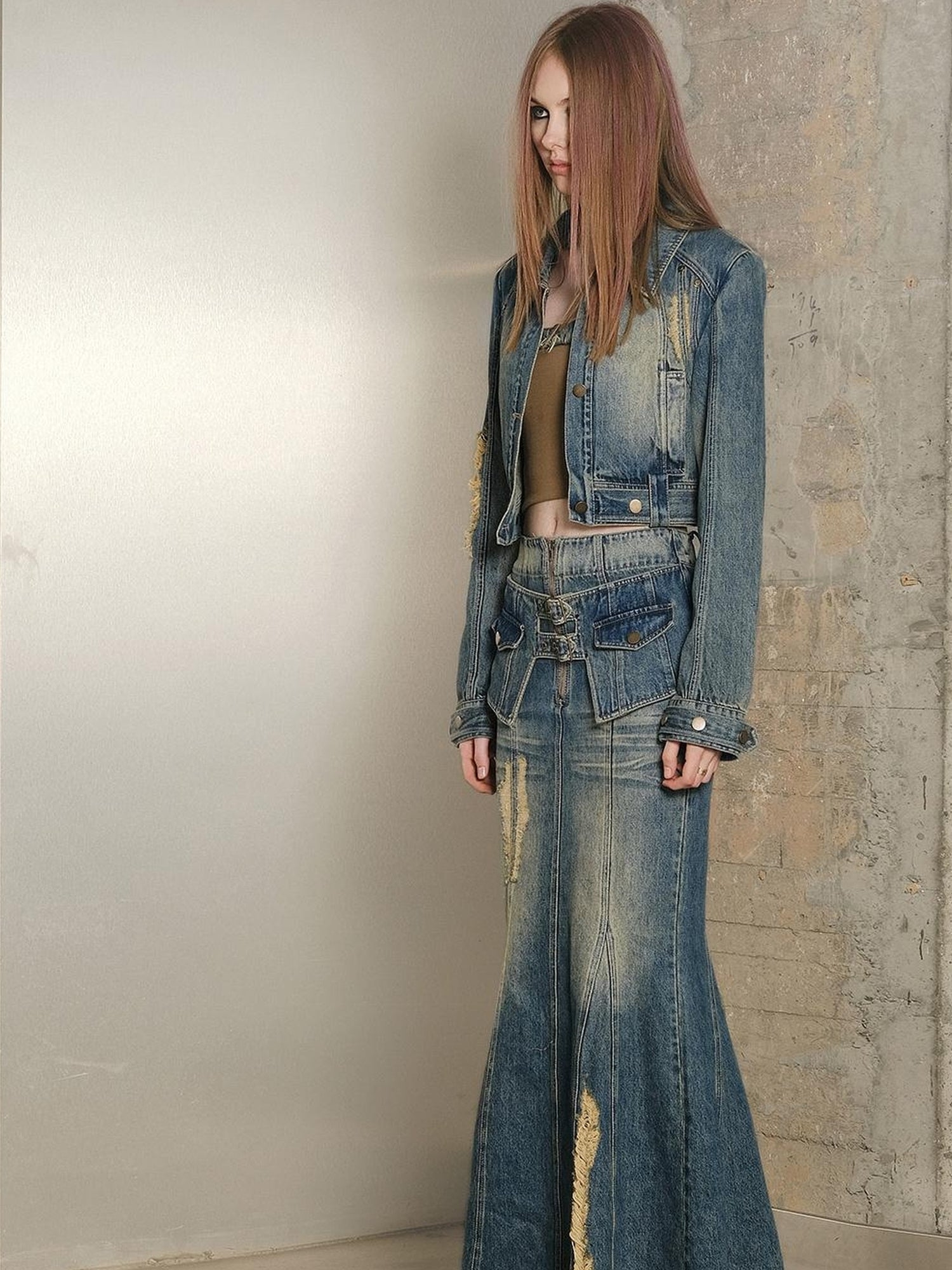UpdateNN NORTH NODE Denim Jacket Skirt Set In Earth Tones