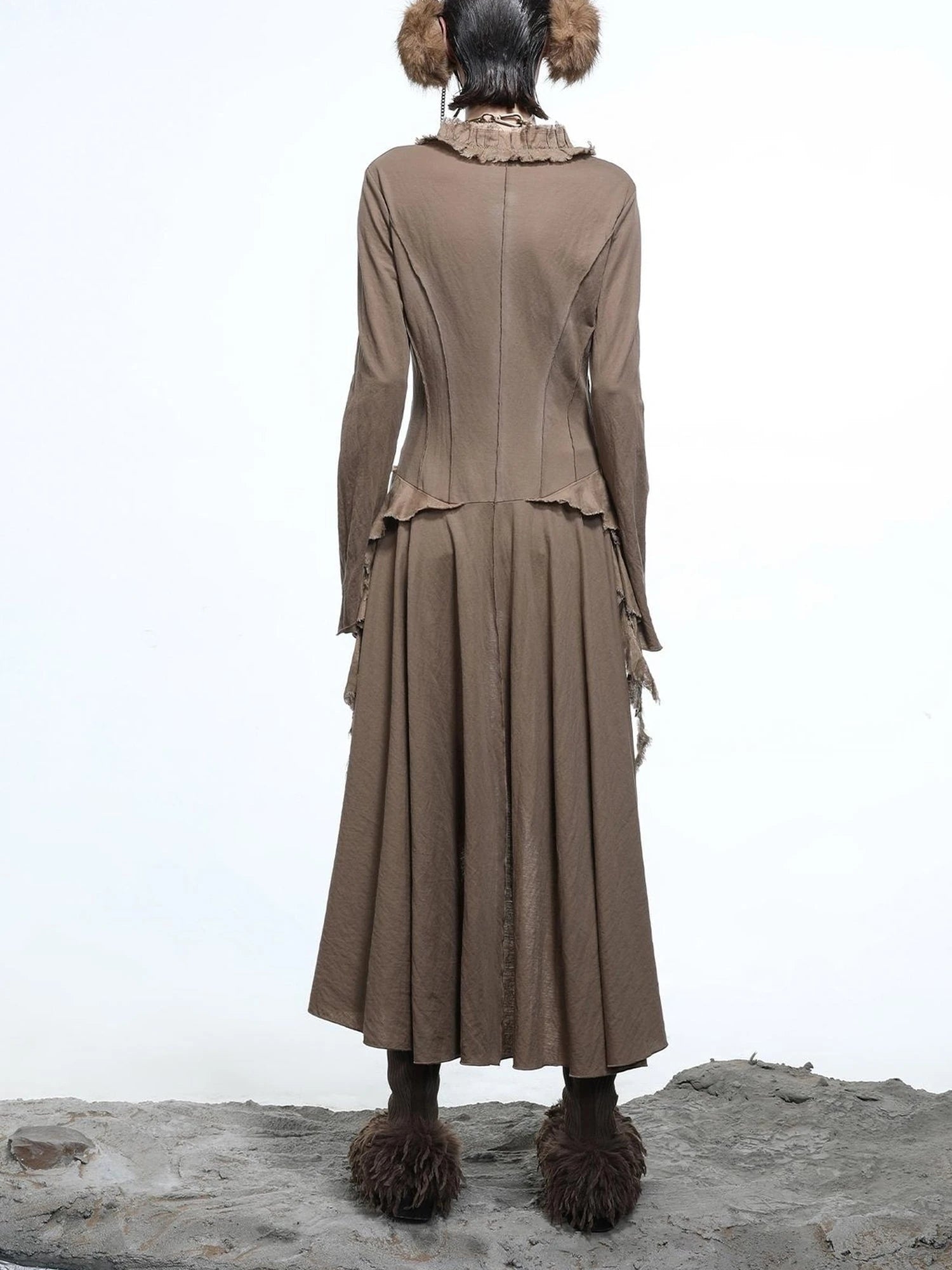 Desert Veil Linen Lace Beaded Tie Shirt Dress