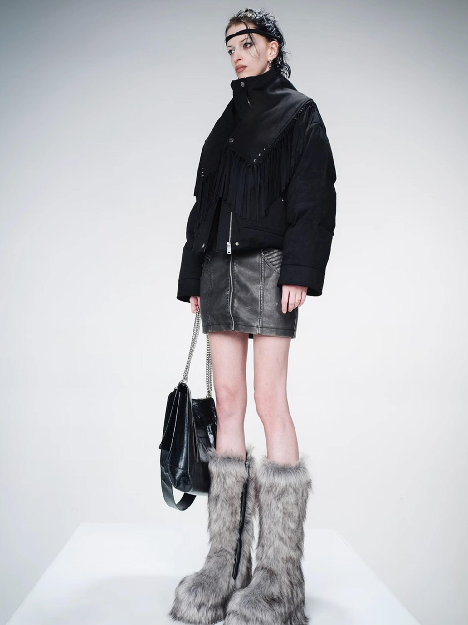 UpdateNN NORTH NODE Detachable Fringe Down Jacket With White Duck Feathers