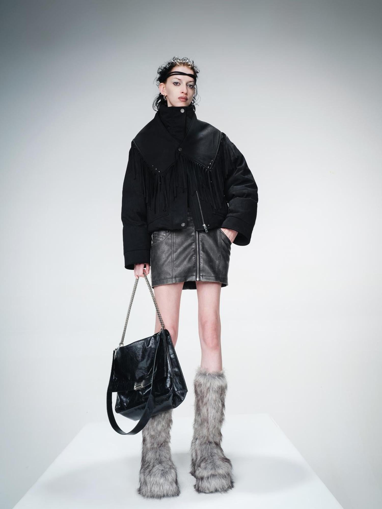 UpdateNN NORTH NODE Detachable Fringe Down Jacket With White Duck Feathers