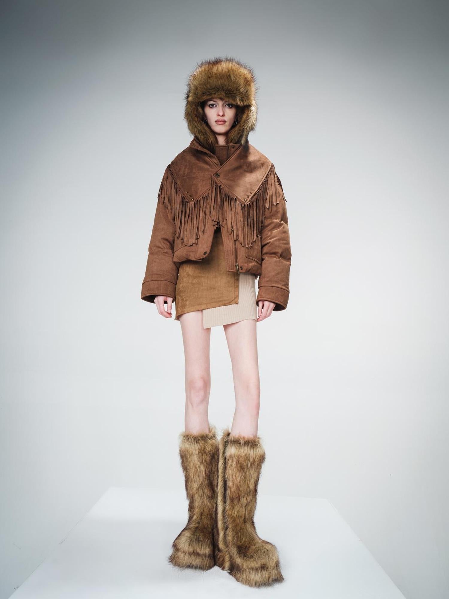 UpdateNN NORTH NODE Detachable Fringe Down Jacket With White Duck Feathers