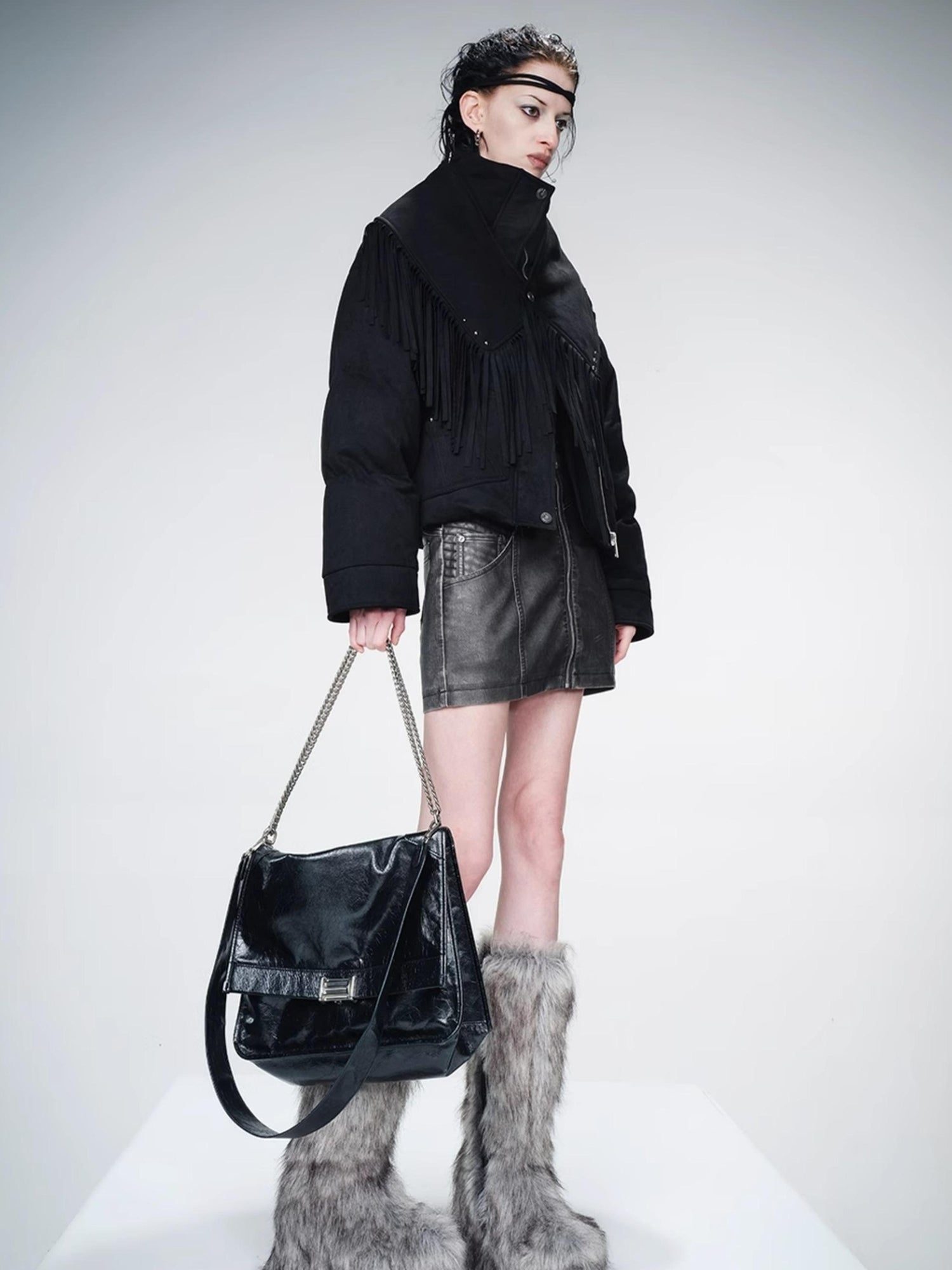 UpdateNN NORTH NODE Detachable Fringe Down Jacket With White Duck Feathers