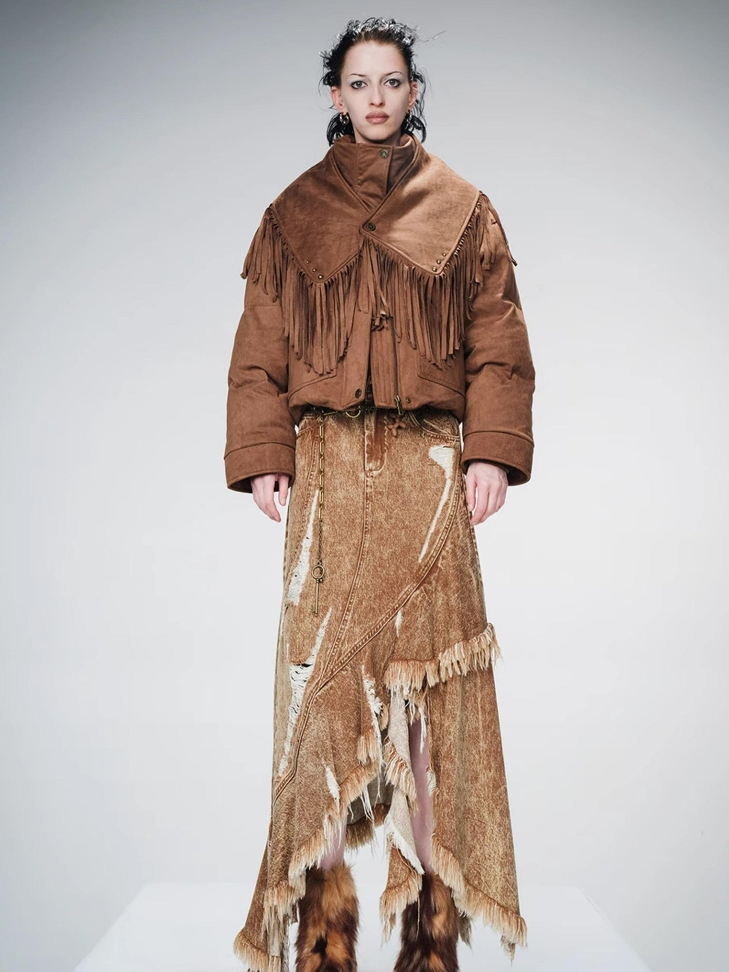 UpdateNN NORTH NODE Detachable Fringe Down Jacket With White Duck Feathers