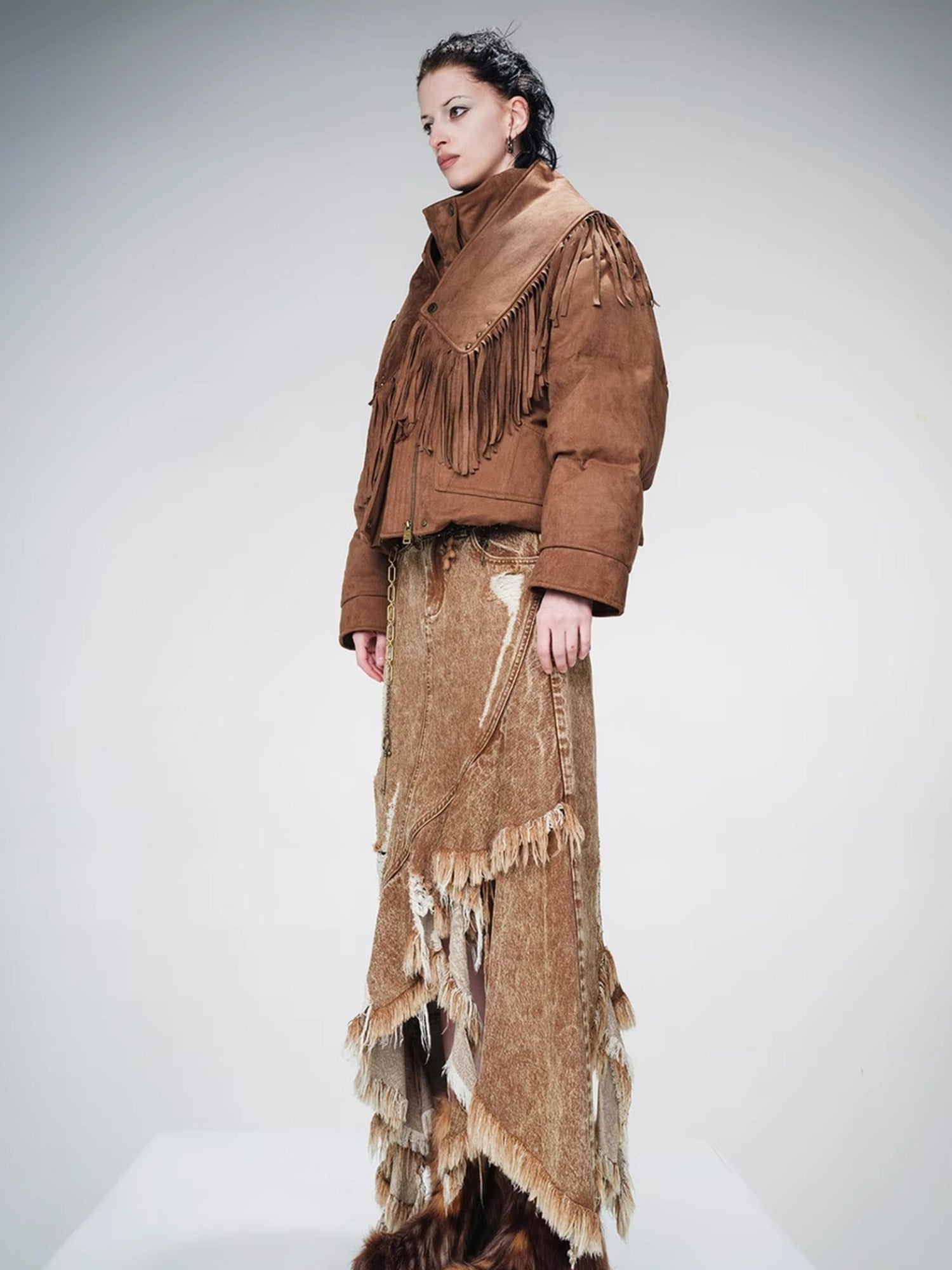 UpdateNN NORTH NODE Detachable Fringe Down Jacket With White Duck Feathers