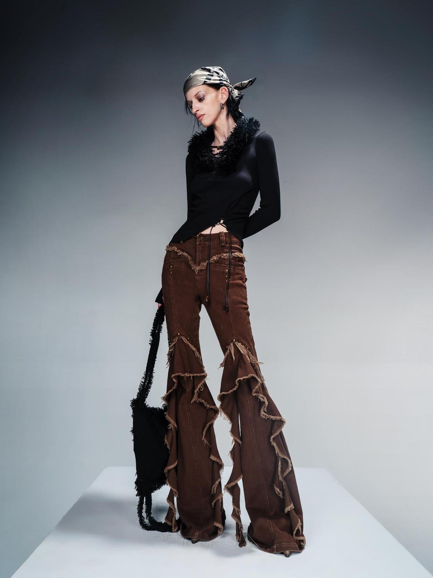 NN NORTH NODE Detachable Fur Collar Knit Top With Asymmetric Hem