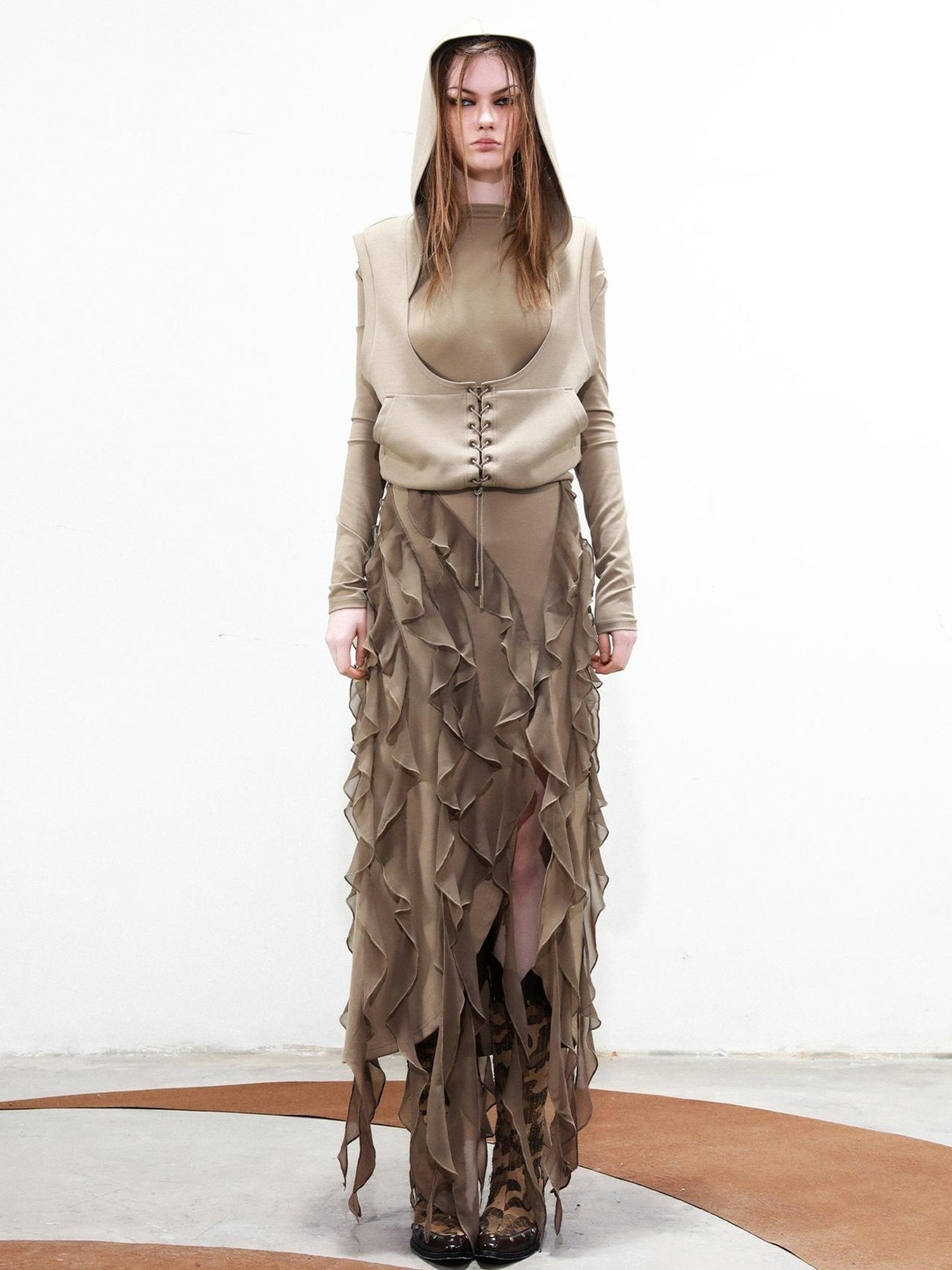 UpdateNN NORTH NODE Detachable Peplum Vest Hem Ruffle Dress