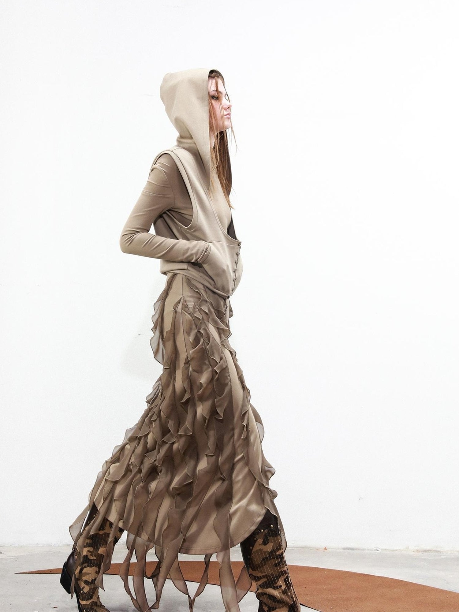 UpdateNN NORTH NODE Detachable Peplum Vest Hem Ruffle Dress