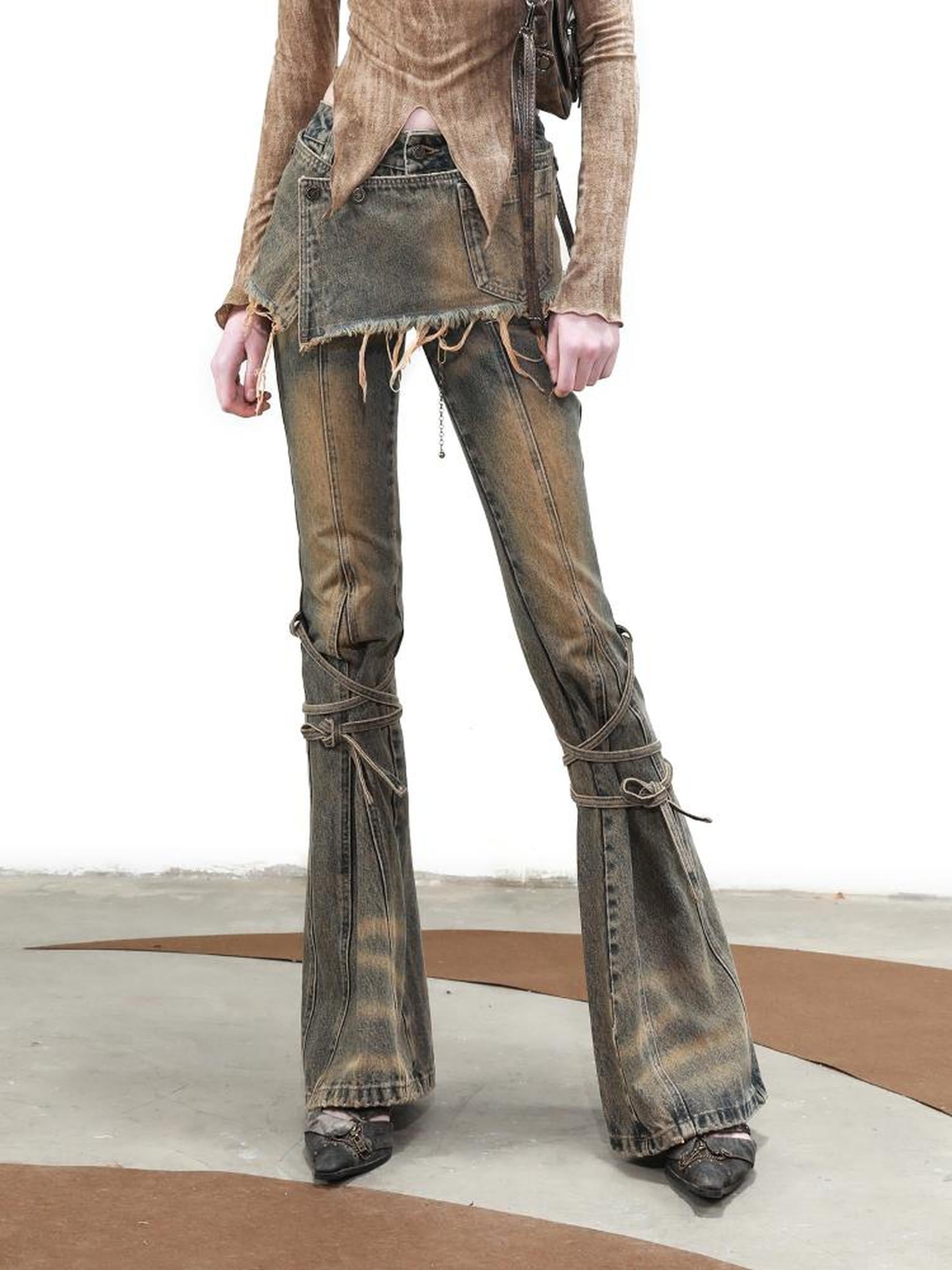 UpdateNN NORTH NODE Dirty Wash Tied Hem Flared Denim Culottes