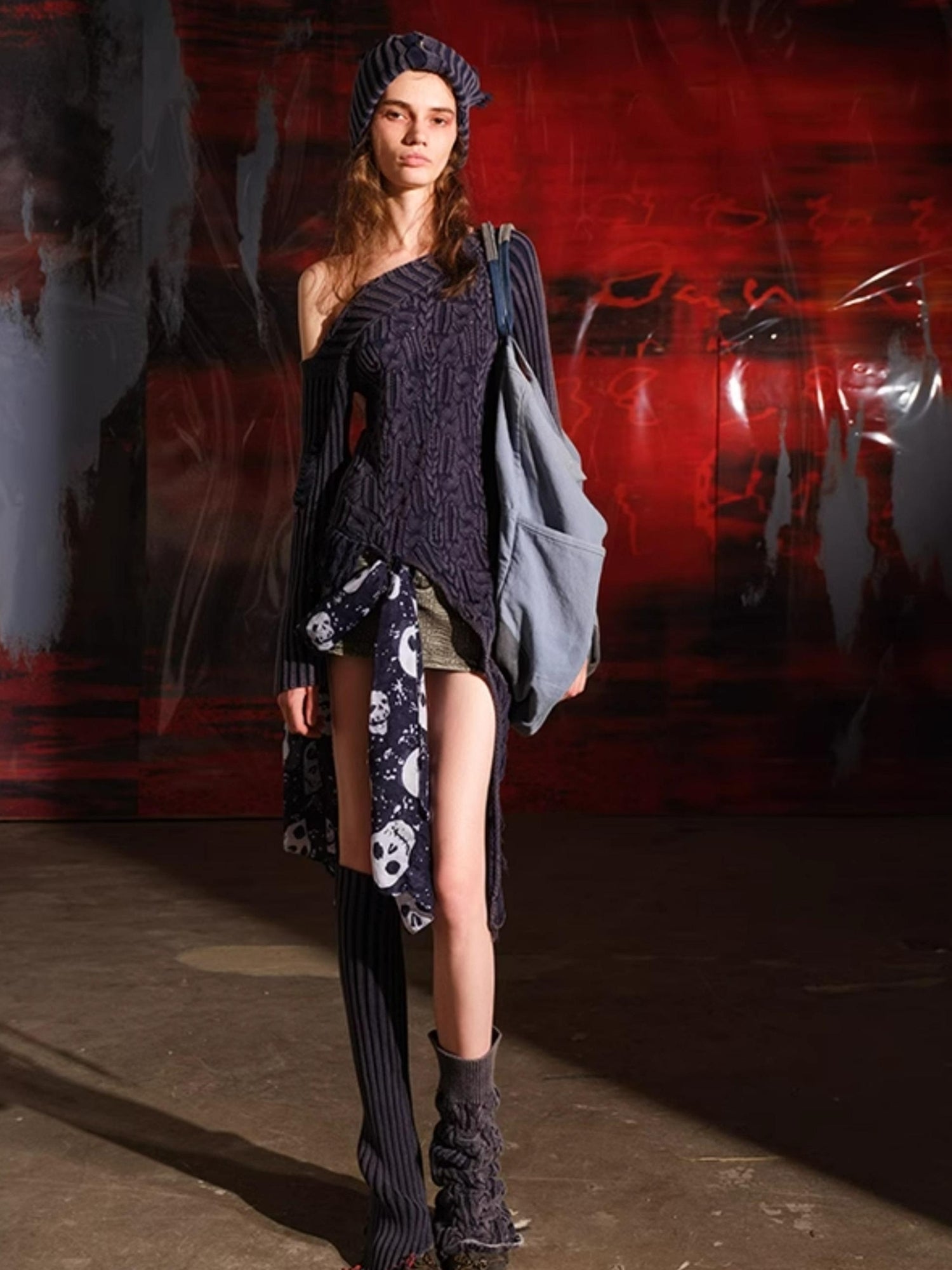 NN NORTH NODE Distressed Asymmetrical Off Shoulder Sweater