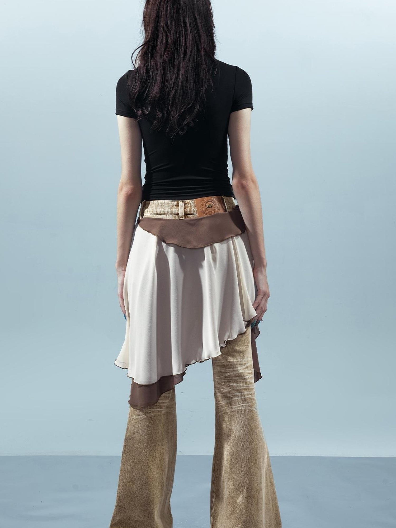 UpdateNN NORTH NODE Distressed Denim Flared Pants With Detachable Apron