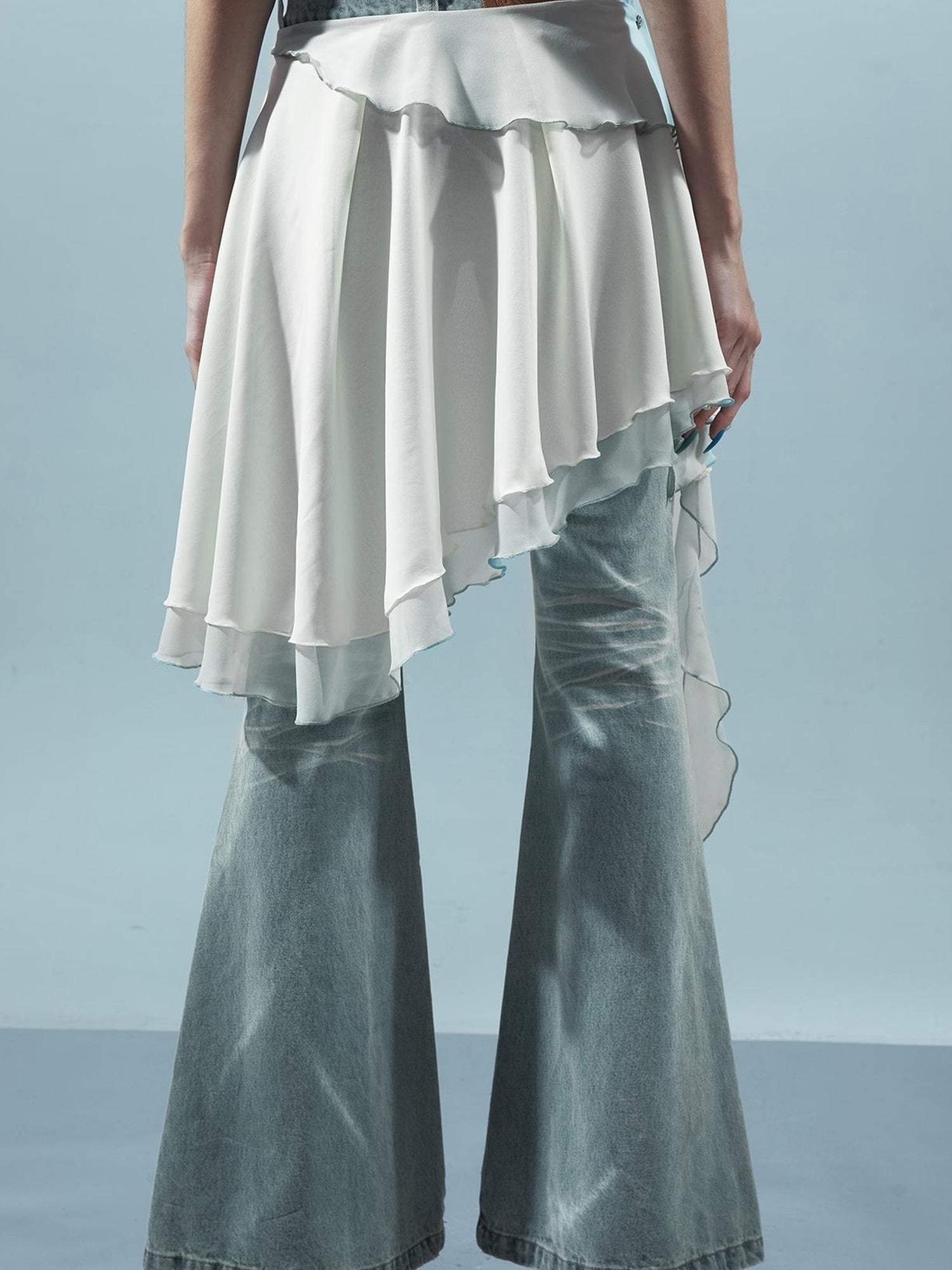 UpdateNN NORTH NODE Distressed Denim Flared Pants With Detachable Apron
