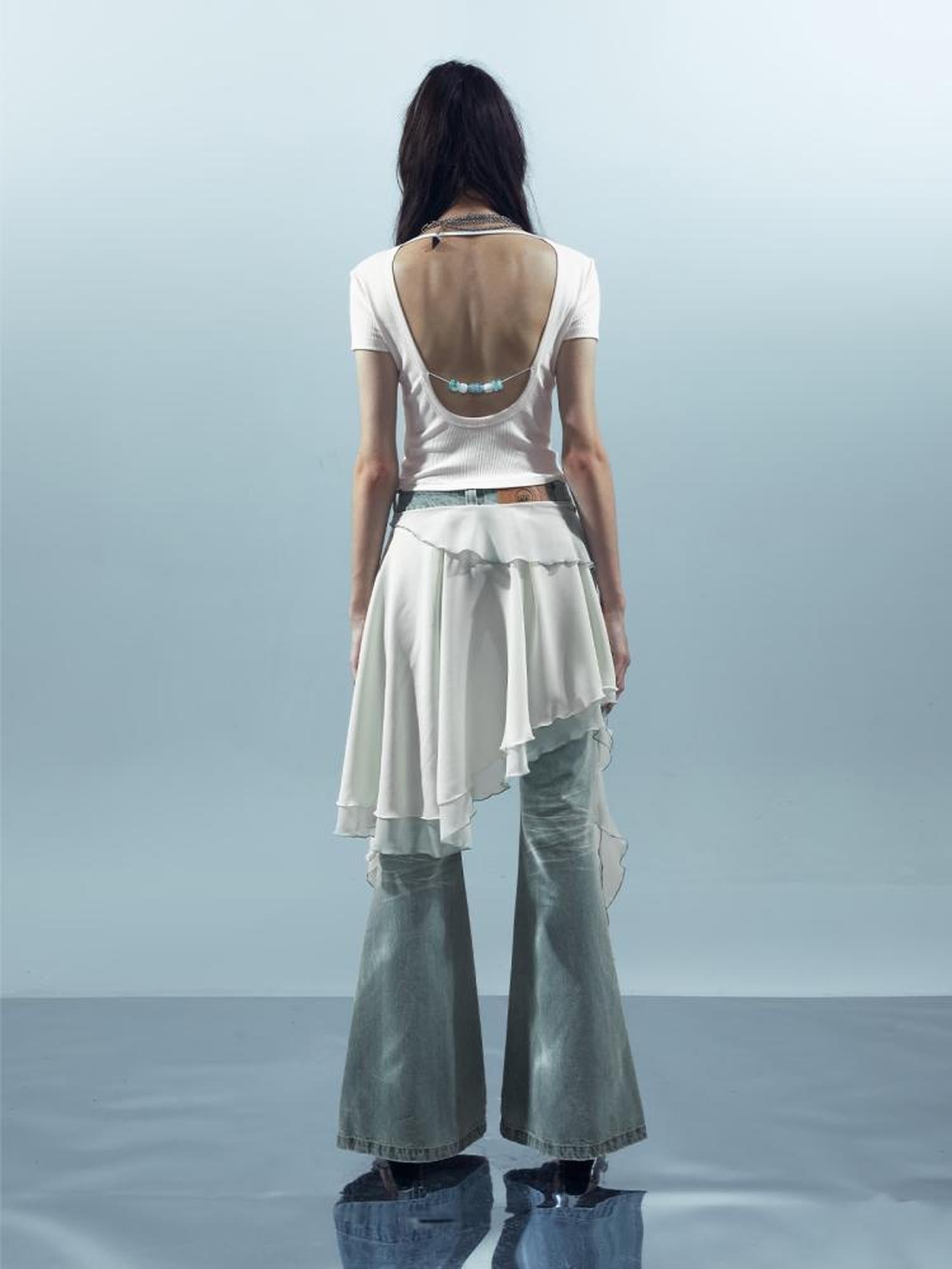 UpdateNN NORTH NODE Distressed Denim Flared Pants With Detachable Apron