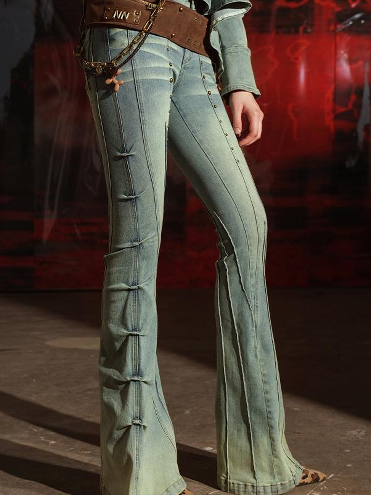 UpdateNN NORTH NODE Distressed Denim Flares With Faded Wash