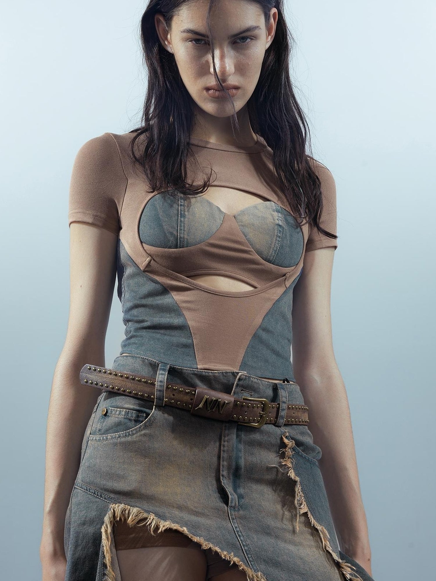 UpdateNN NORTH NODE Distressed Denim Frayed Hem Skirt With Shorts