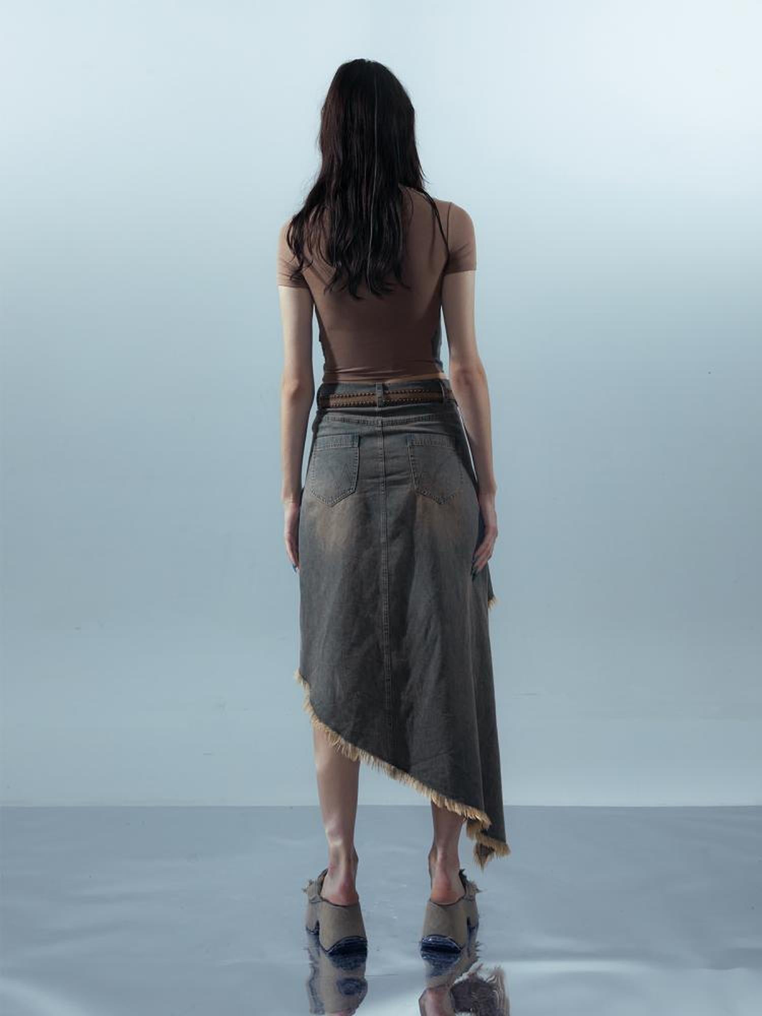 UpdateNN NORTH NODE Distressed Denim Frayed Hem Skirt With Shorts