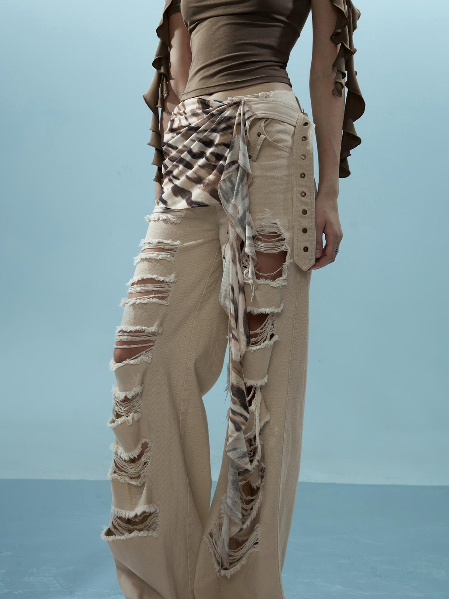 NN NORTH NODE Distressed Denim With Detachable Sheer Panel
