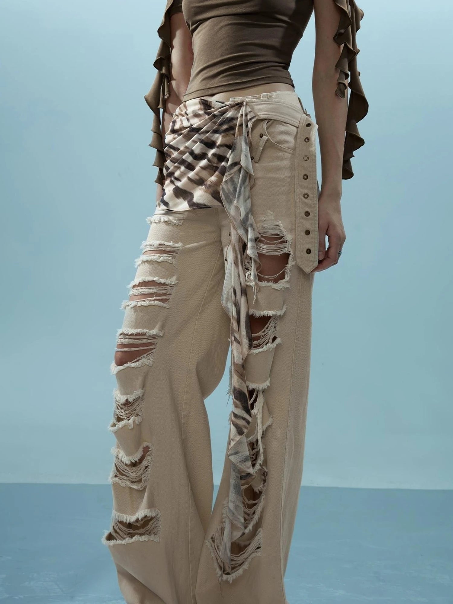 Distressed Denim With Detachable Sheer Panel