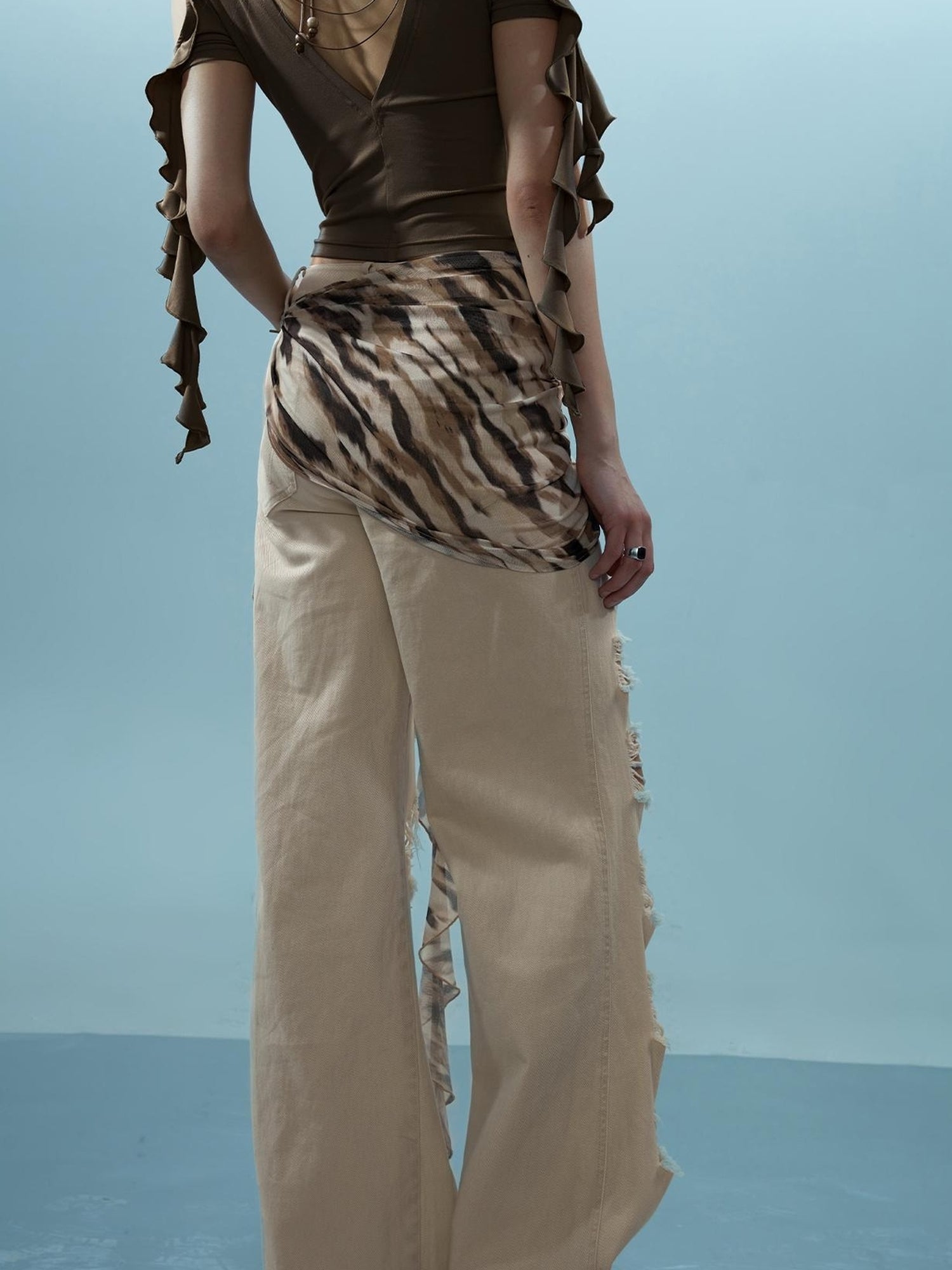 NN NORTH NODE Distressed Denim With Detachable Sheer Panel