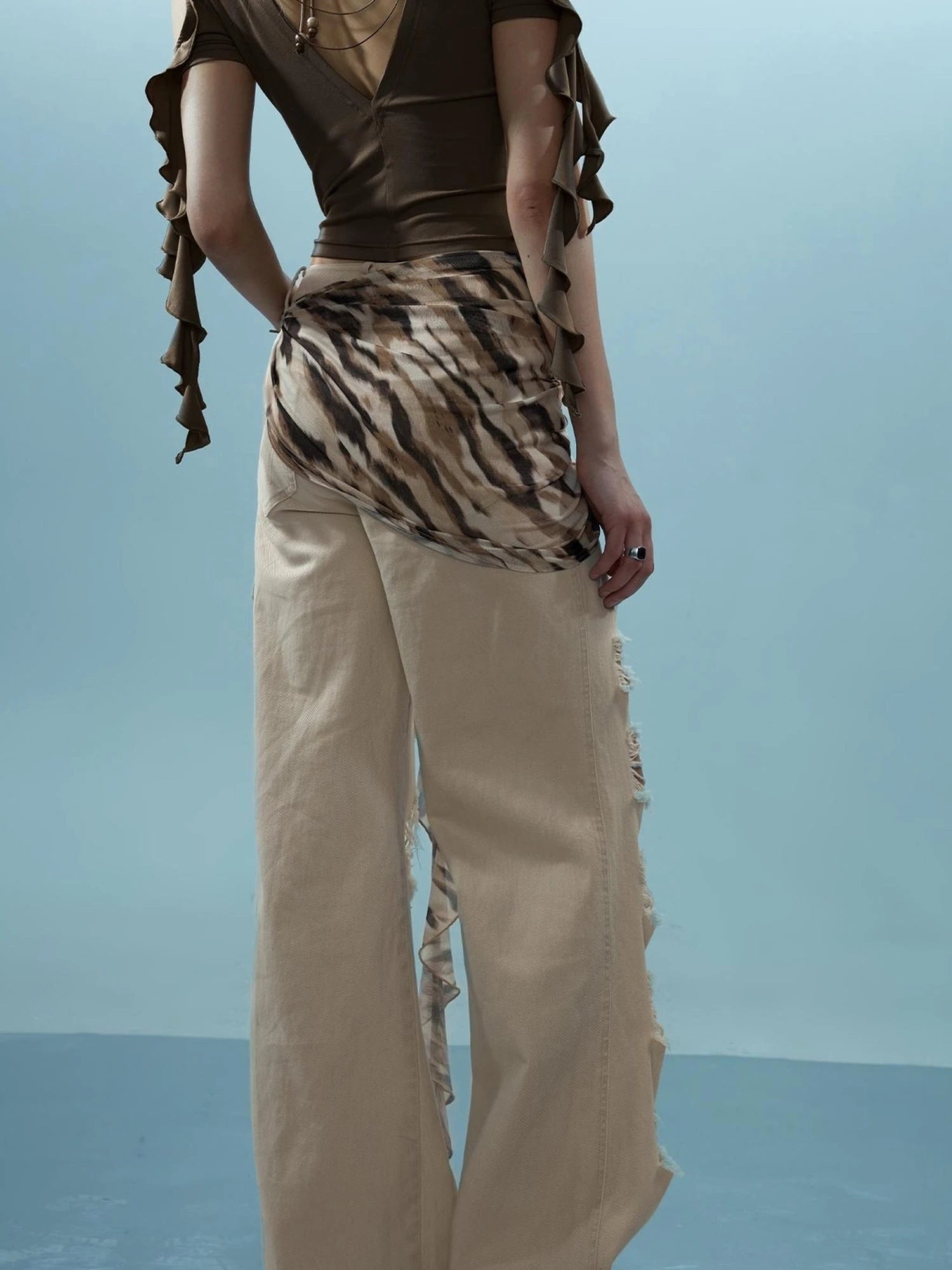 Distressed Denim With Detachable Sheer Panel