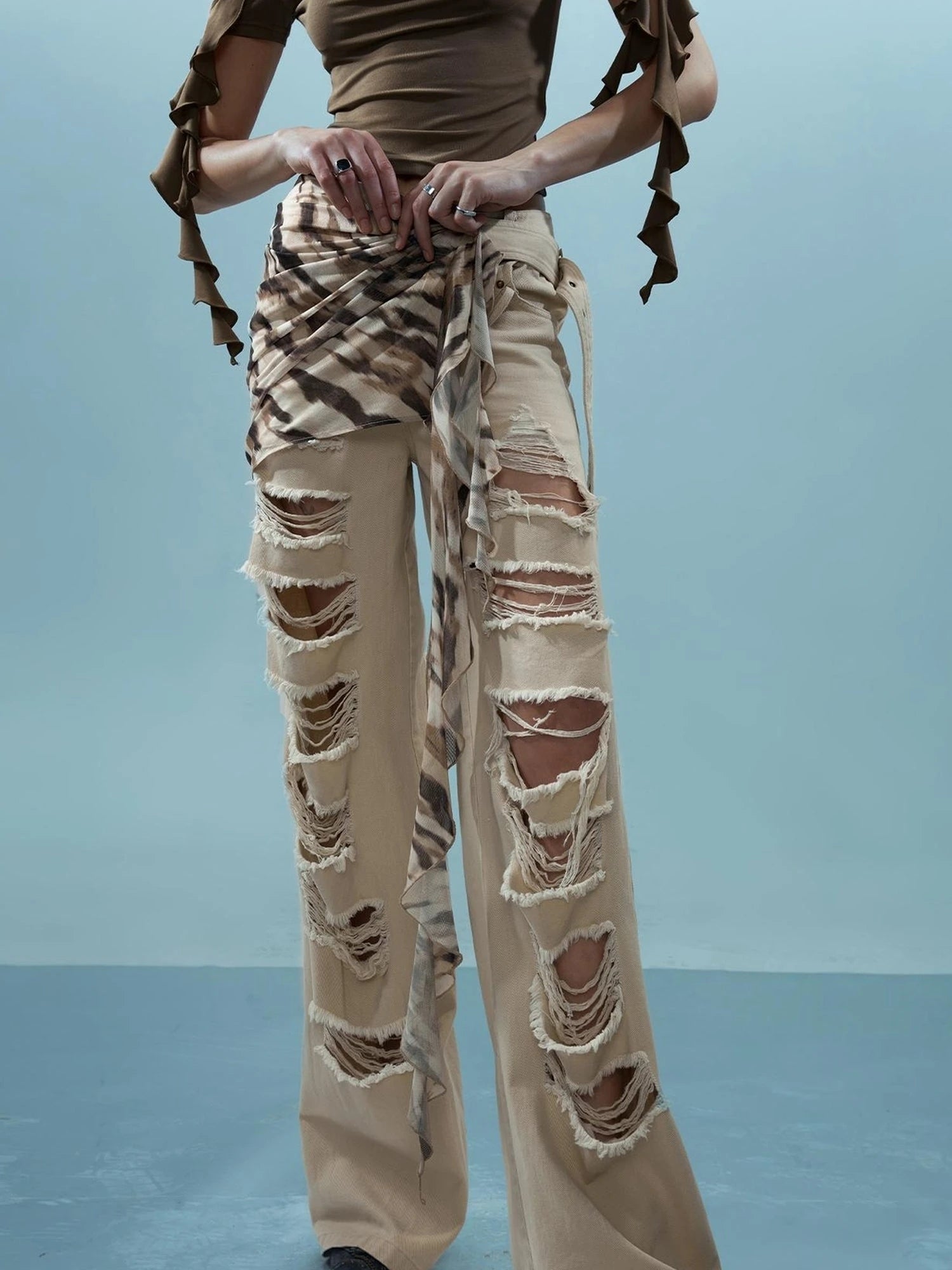 Distressed Denim With Detachable Sheer Panel