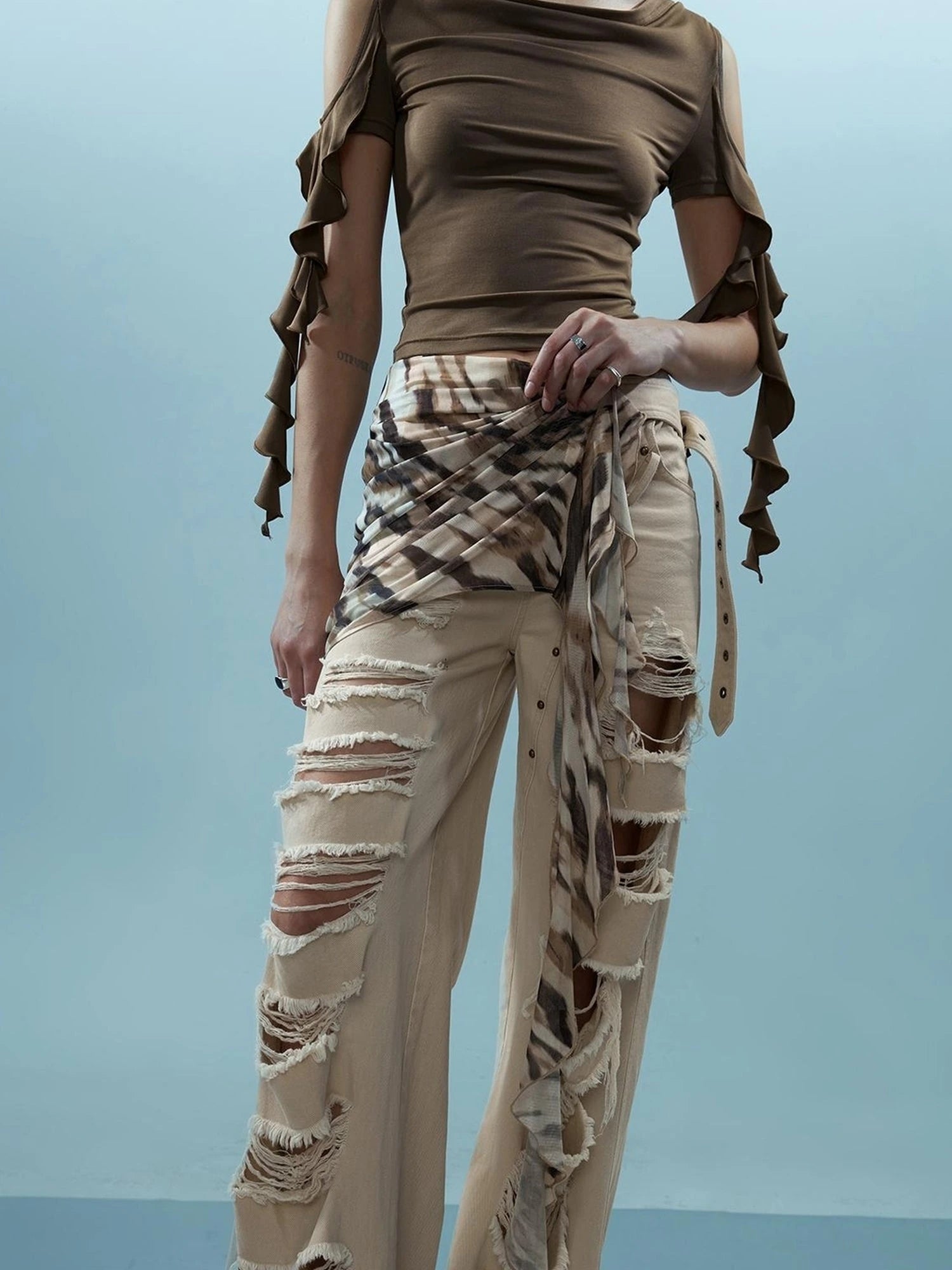 Distressed Denim With Detachable Sheer Panel