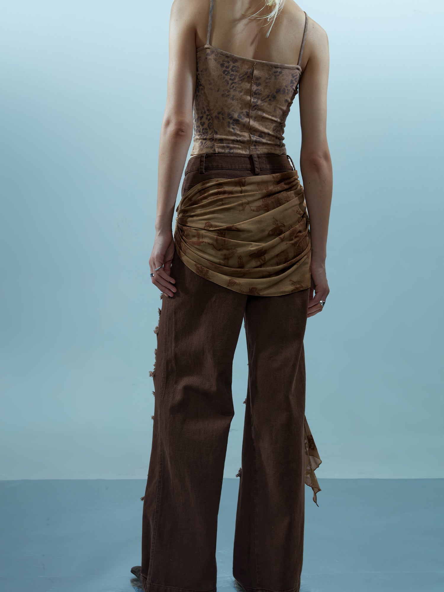 NN NORTH NODE Distressed Denim With Detachable Sheer Panel