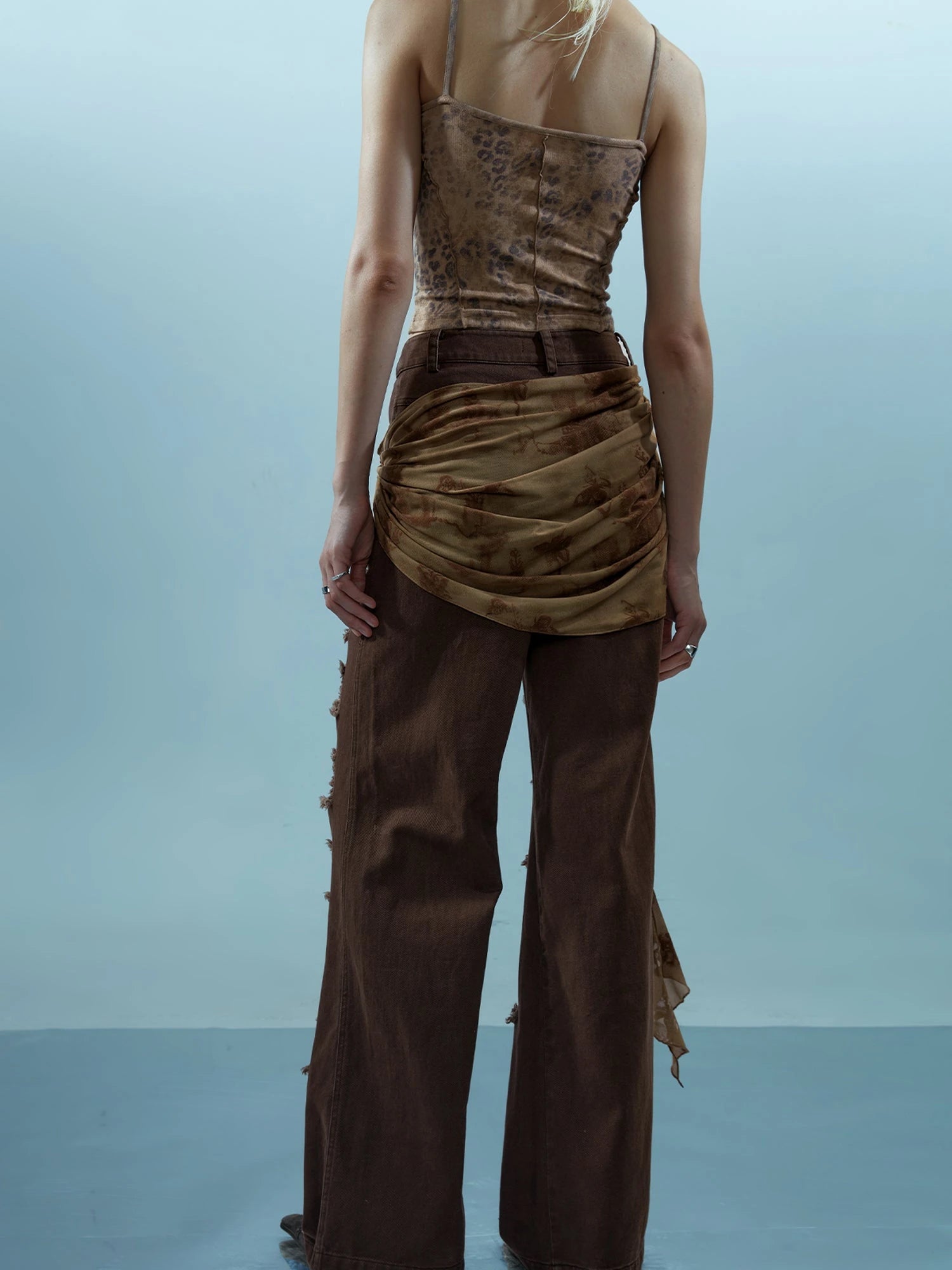 Distressed Denim With Detachable Sheer Panel