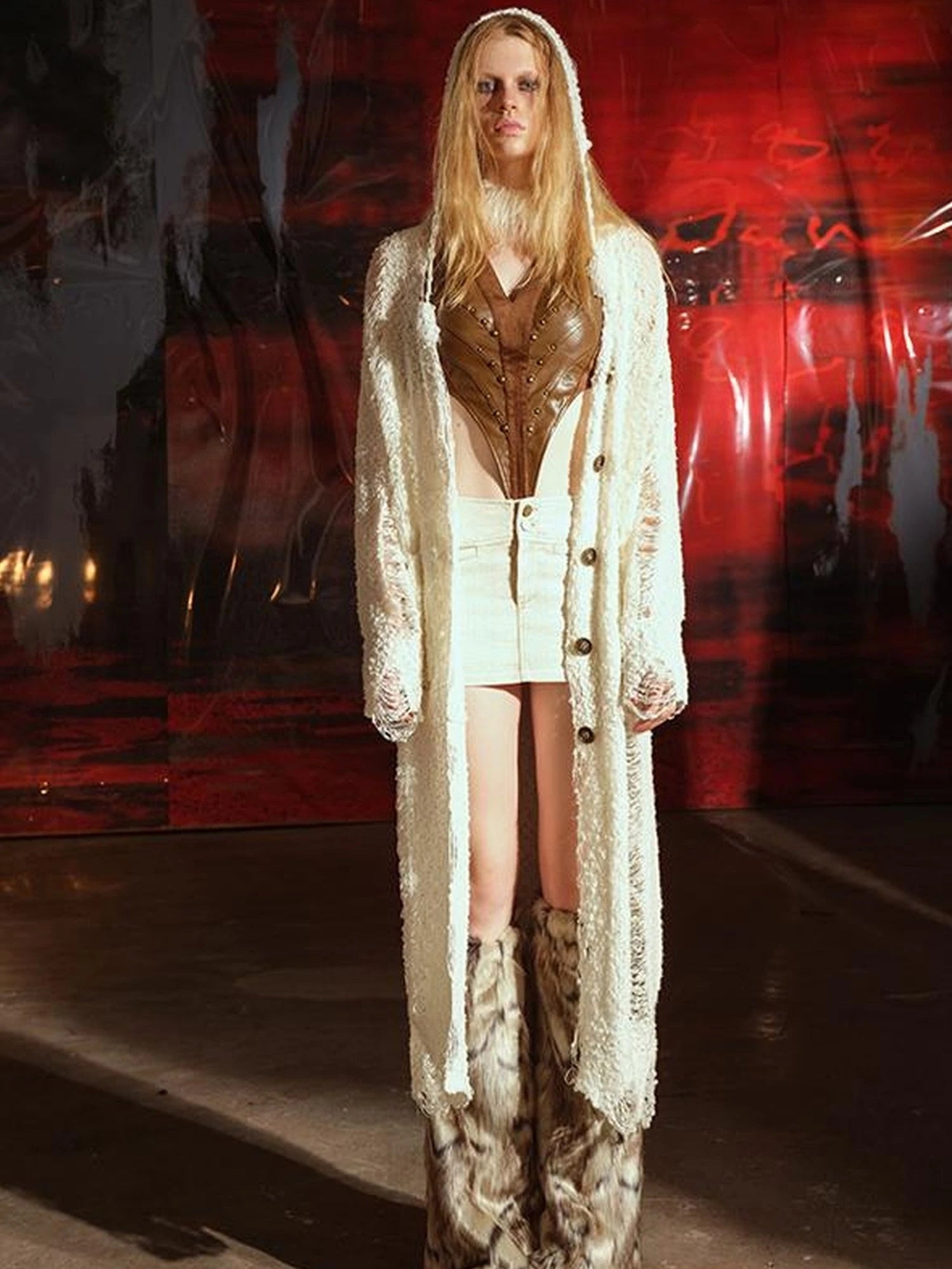 Distressed Knit Cardigan With Thermal Consideration