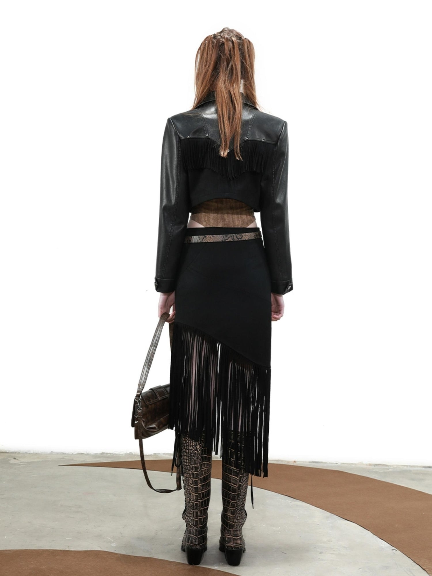 UpdateNN NORTH NODE Distressed Suede Fringe Cropped Leather Jacket