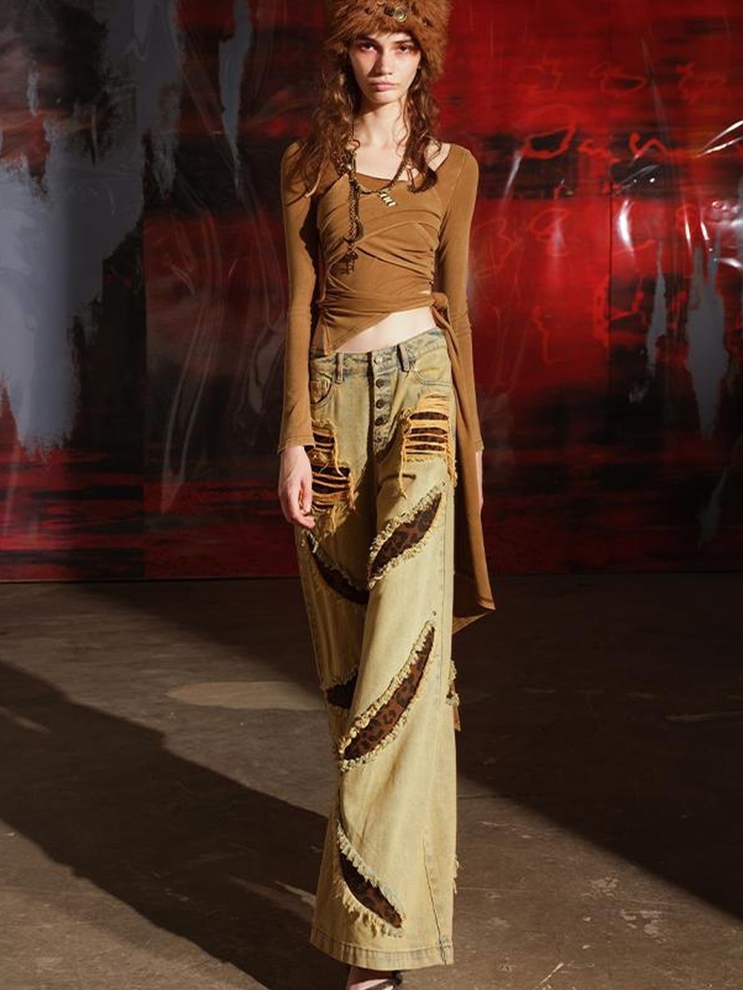 NN NORTH NODE Distressed Wash Overlap Neck Asymmetrical Top