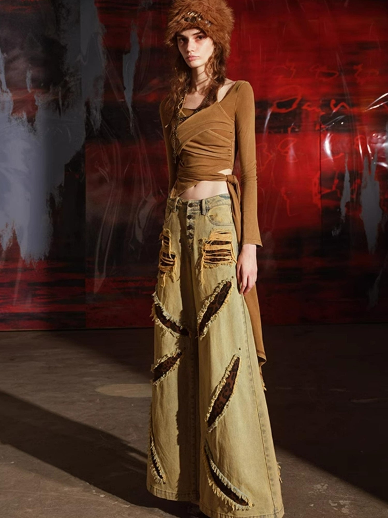 NN NORTH NODE Distressed Wash Overlap Neck Asymmetrical Top
