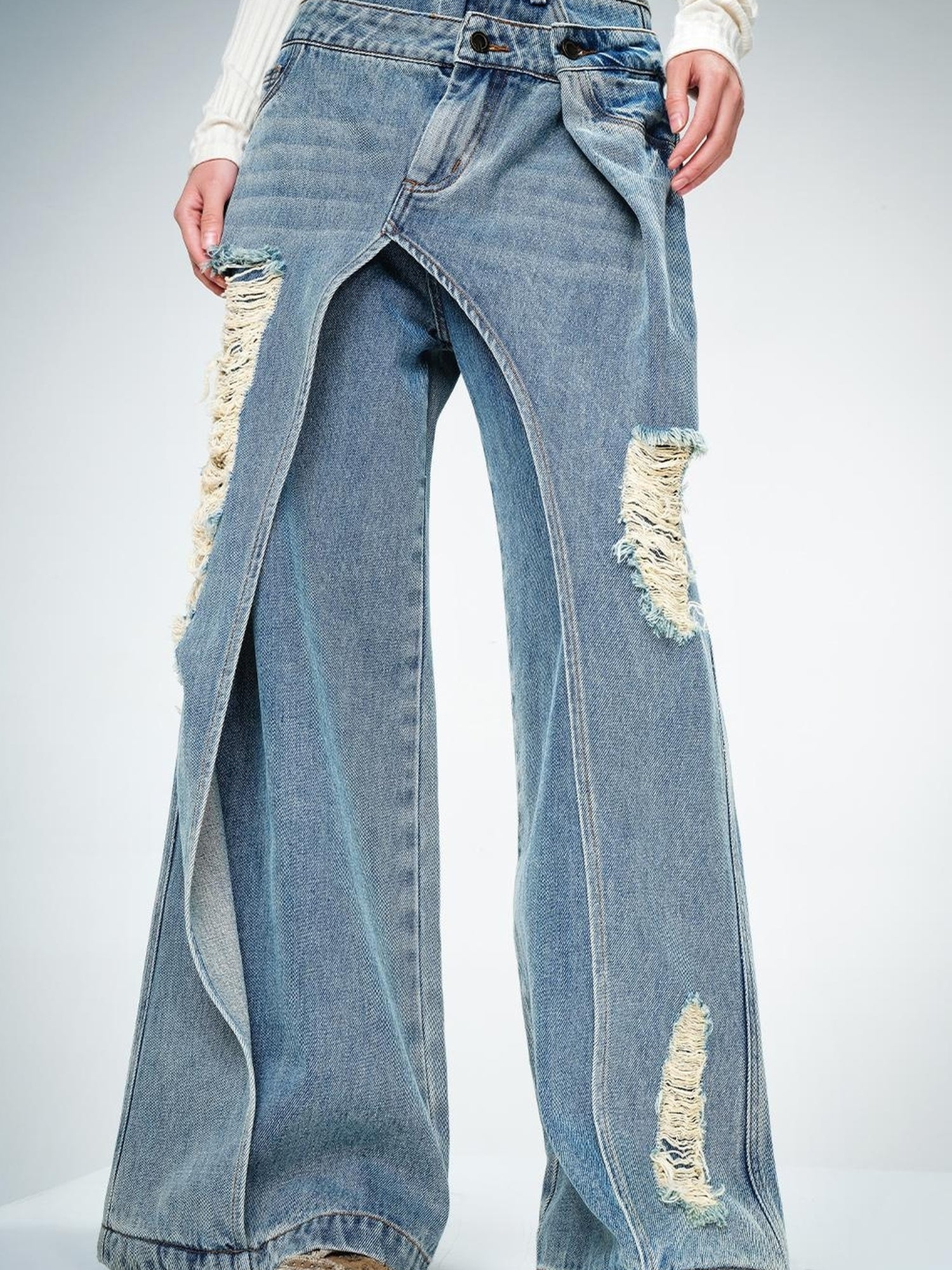 UpdateNN NORTH NODE Double Layer Blue Jeans With Solemn Penetration Effect