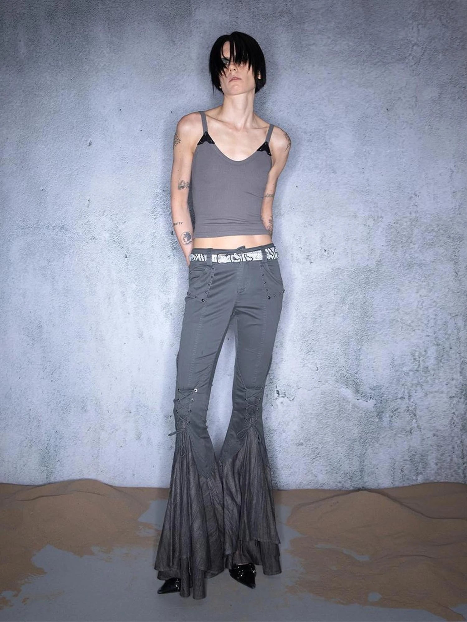 Ember Glow Dawn Flared Chiffon Tie Pants