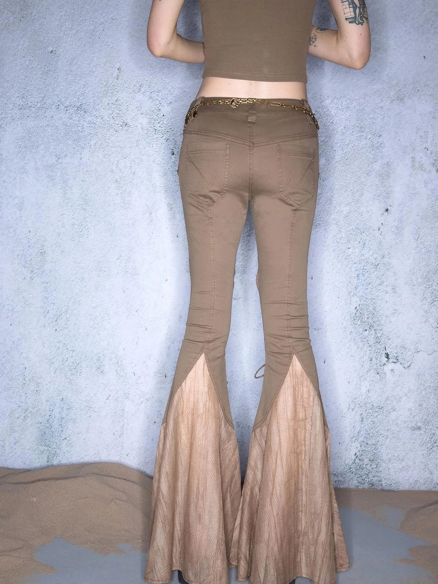 Ember Glow Dawn Flared Chiffon Tie Pants