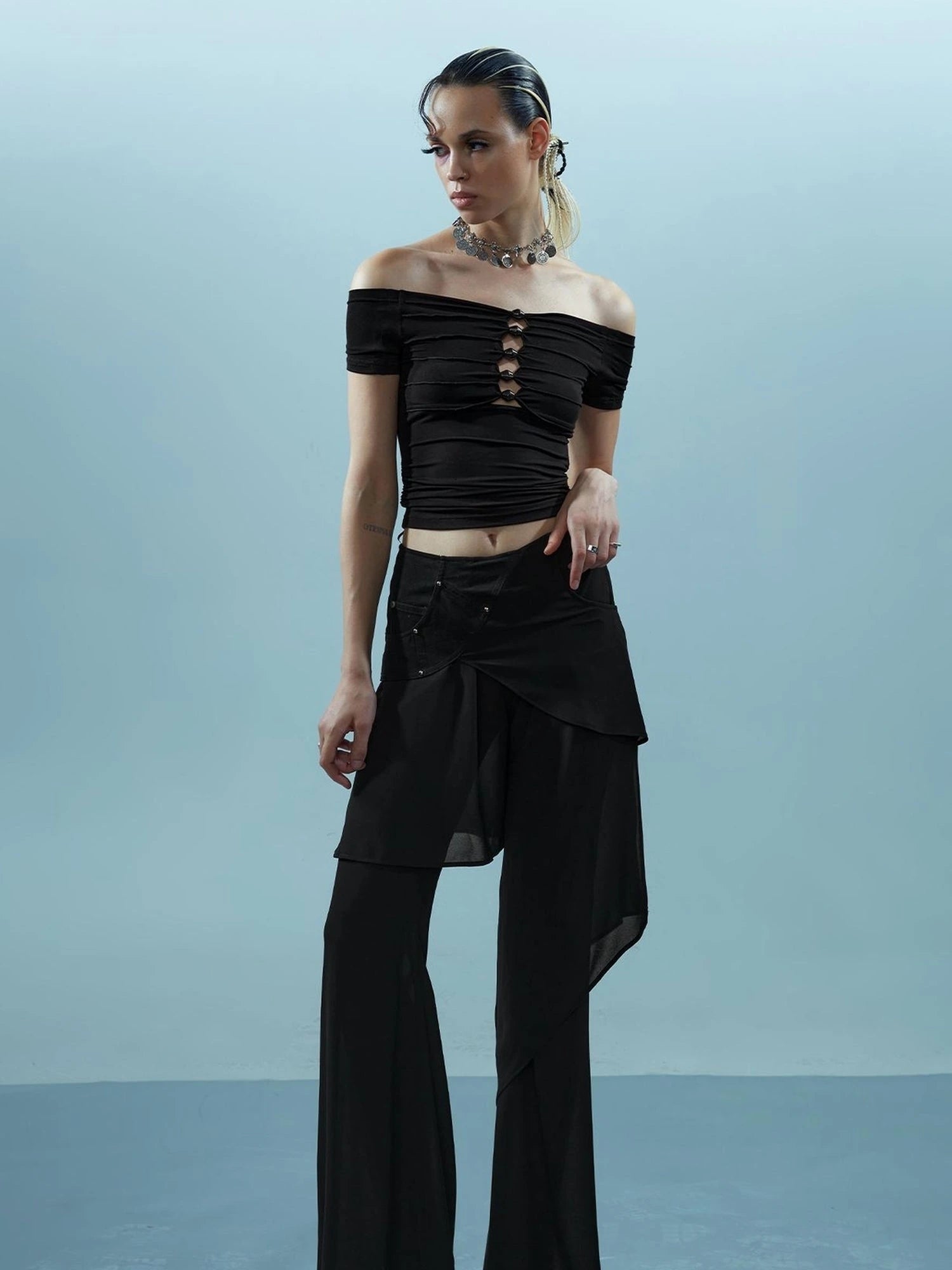 Ethereal Threads Asymmetric Chiffon Palazzo Pants