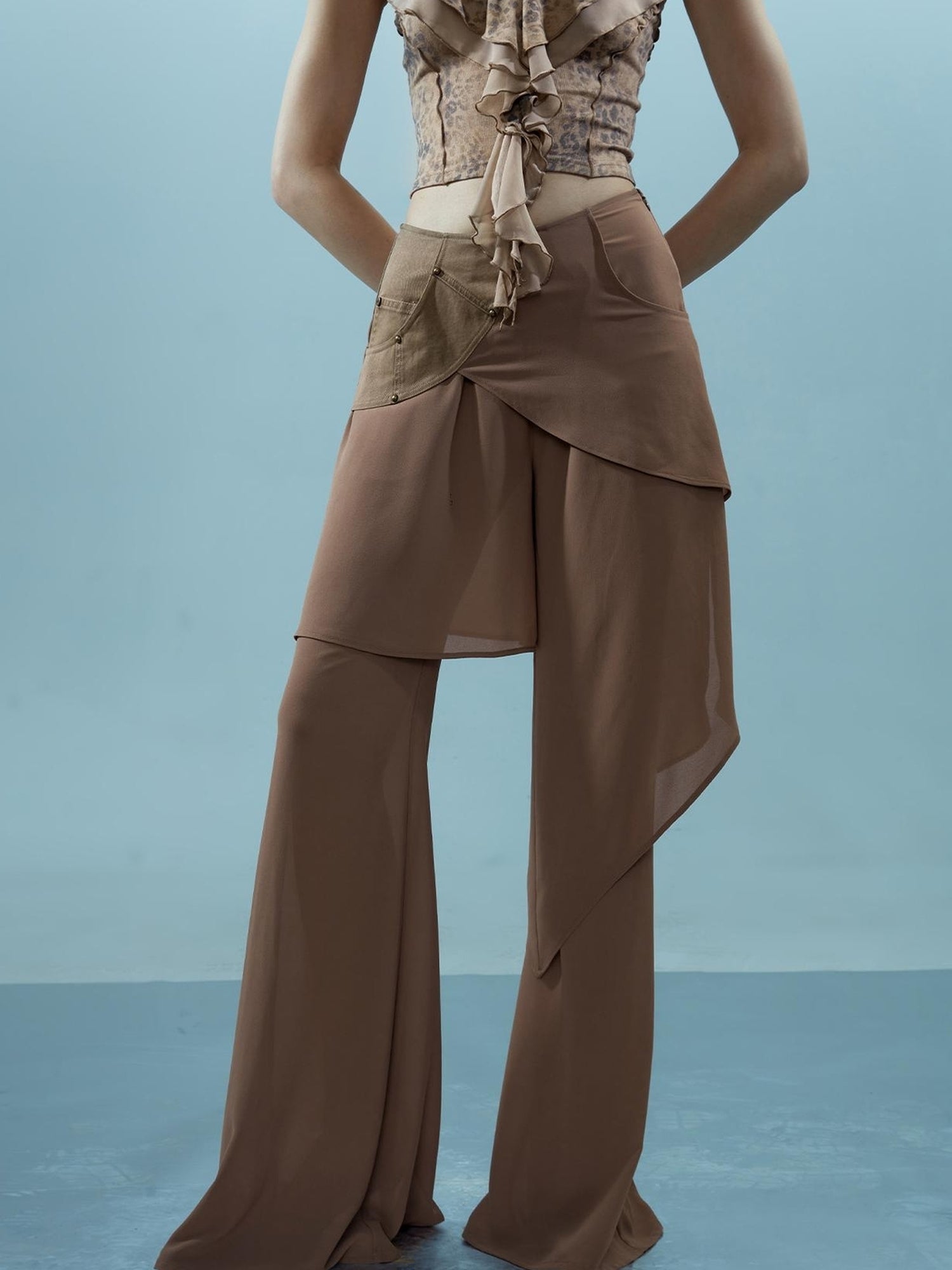 NN NORTH NODE Ethereal Threads Asymmetric Chiffon Palazzo Pants
