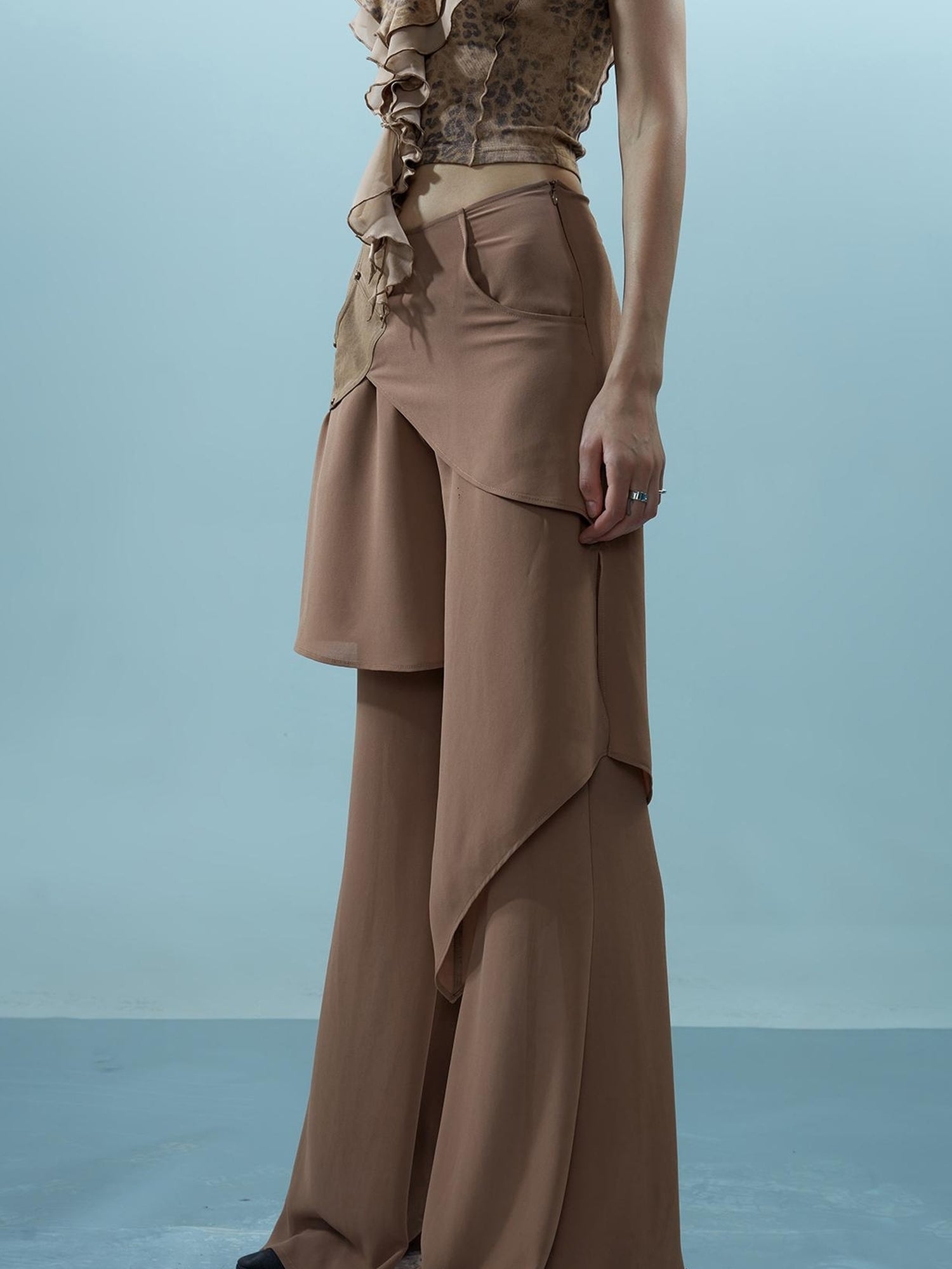 NN NORTH NODE Ethereal Threads Asymmetric Chiffon Palazzo Pants