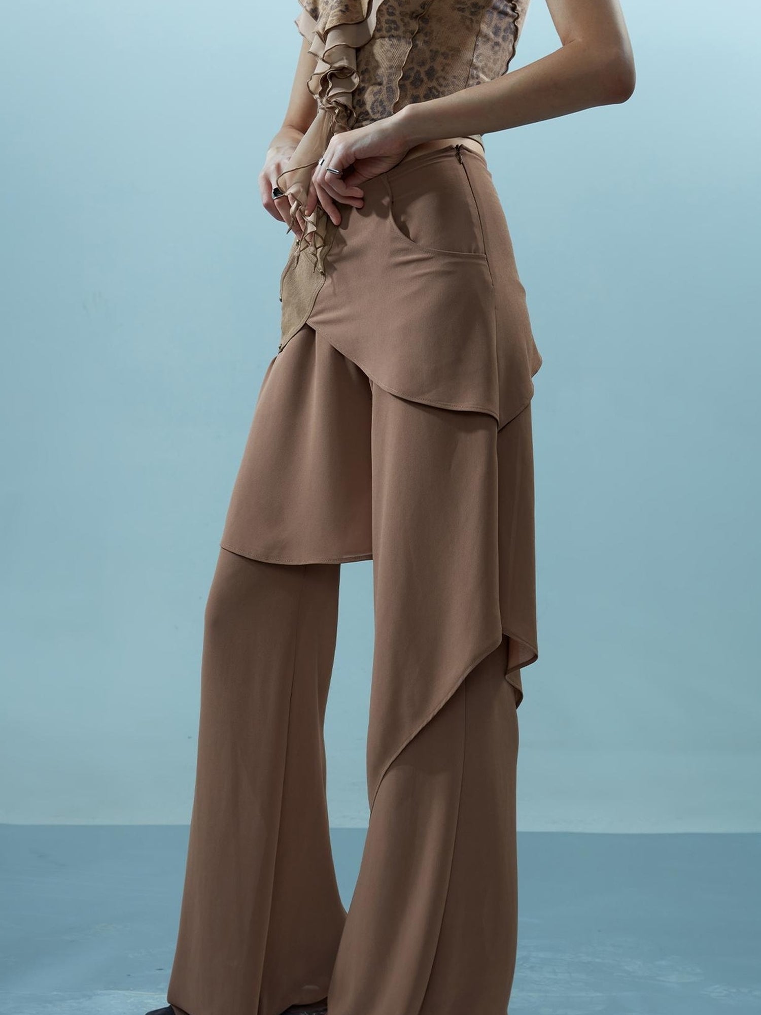 NN NORTH NODE Ethereal Threads Asymmetric Chiffon Palazzo Pants