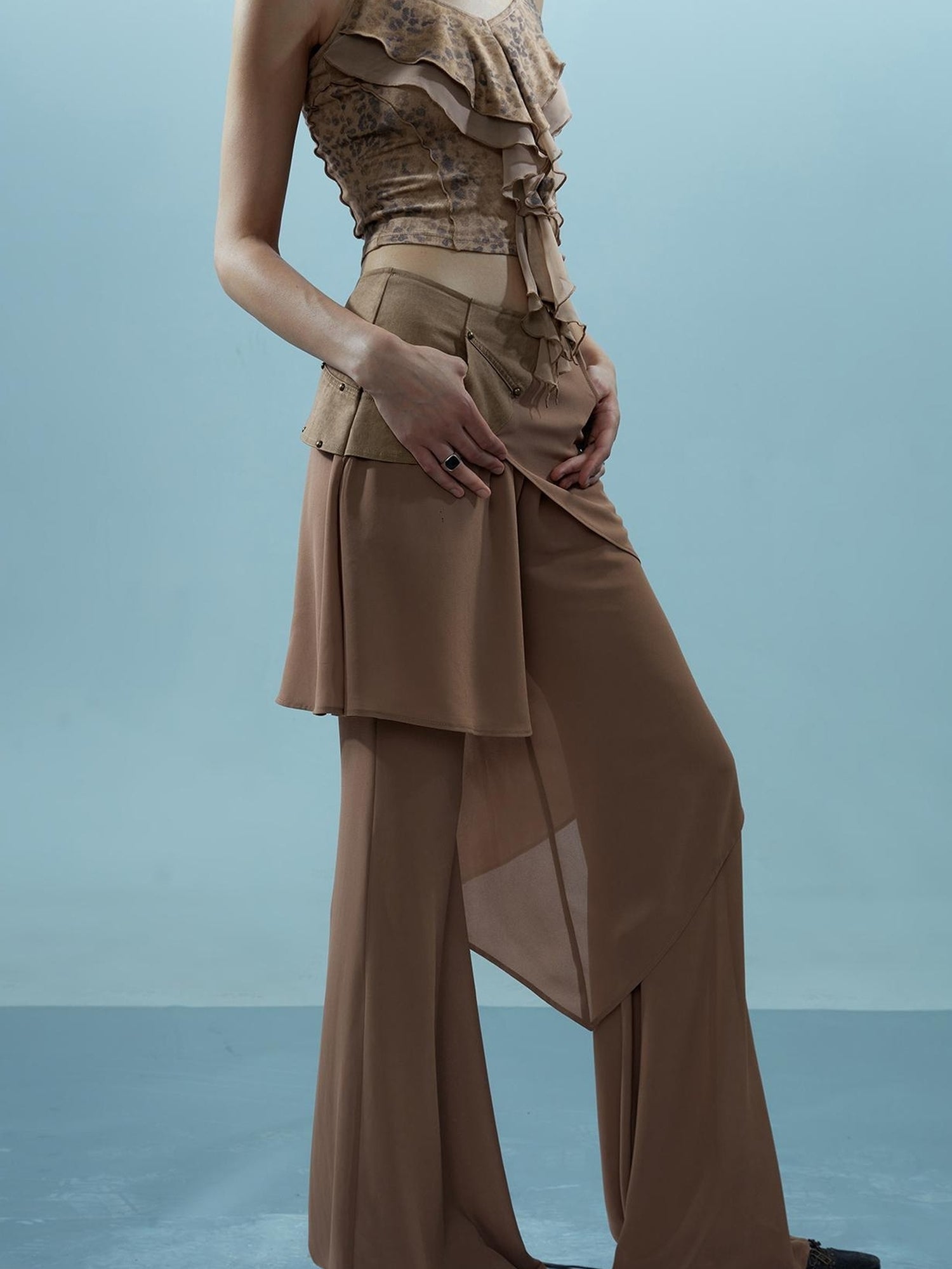 NN NORTH NODE Ethereal Threads Asymmetric Chiffon Palazzo Pants