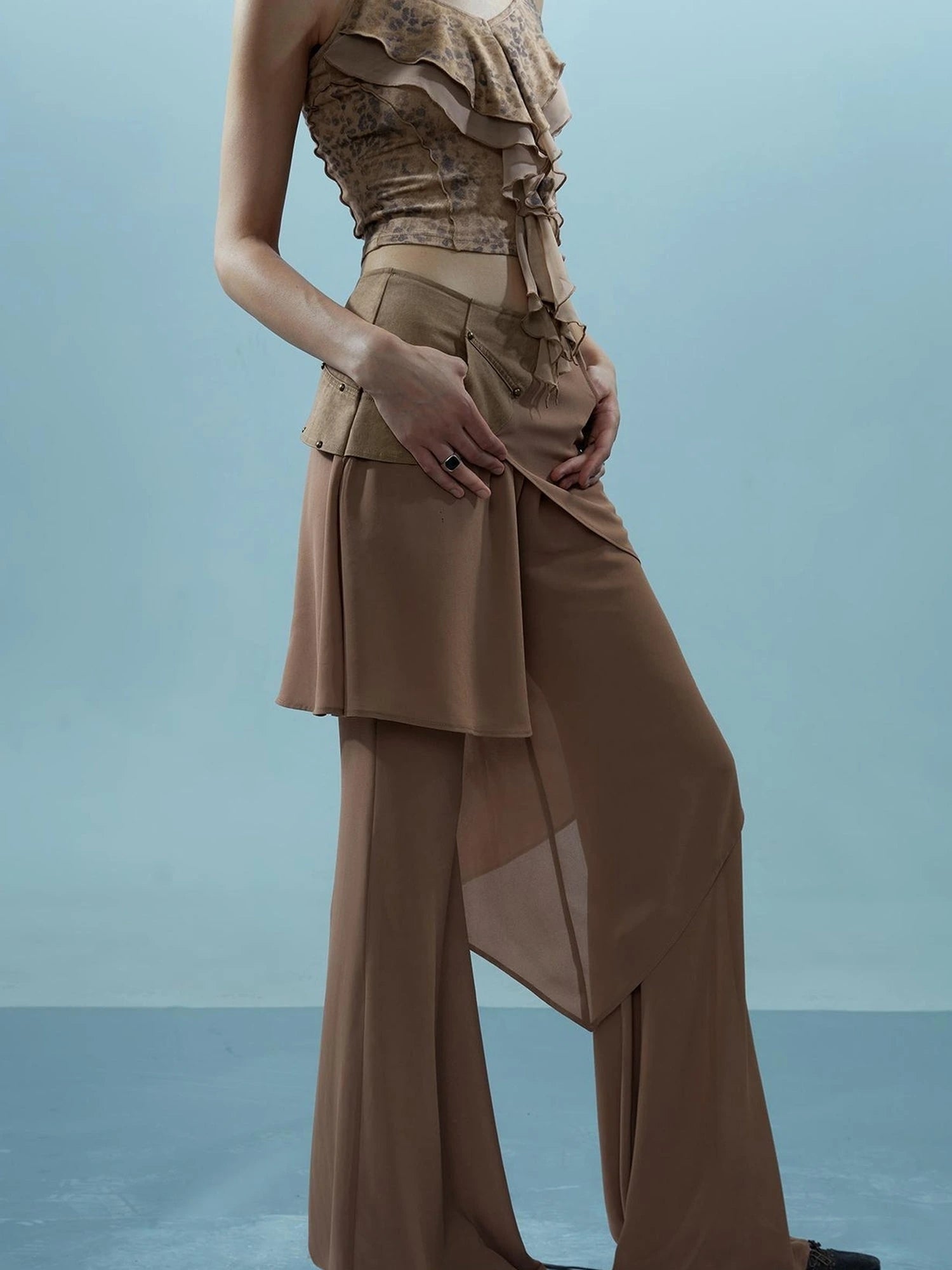 Ethereal Threads Asymmetric Chiffon Palazzo Pants
