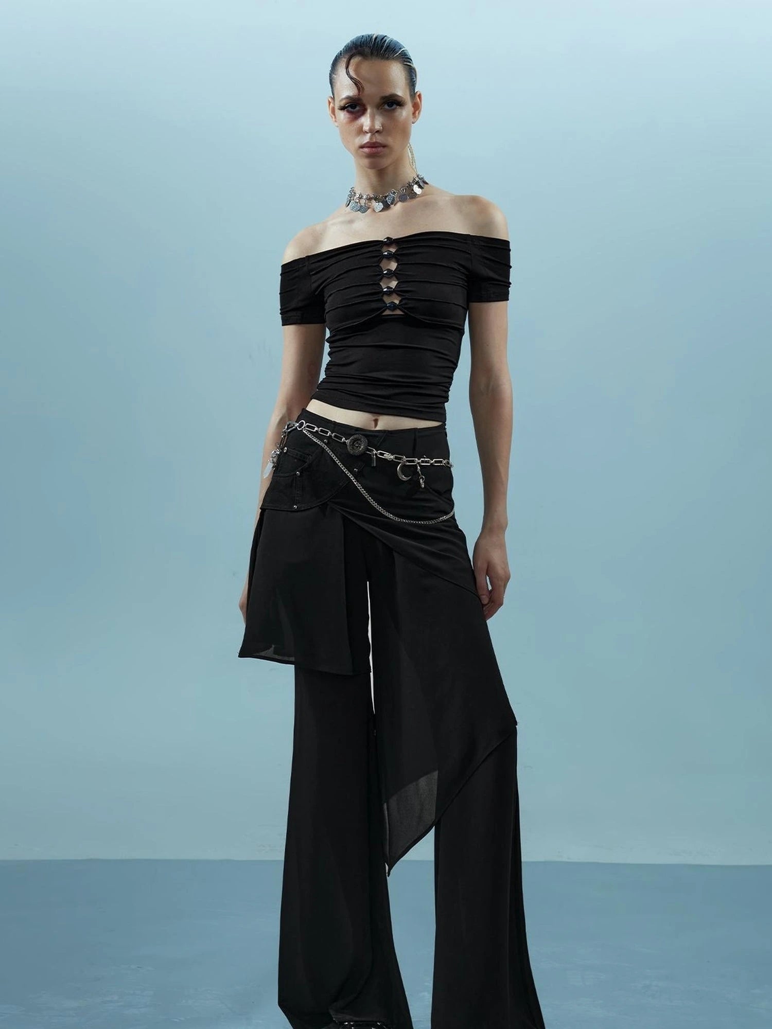 Ethereal Threads Asymmetric Chiffon Palazzo Pants