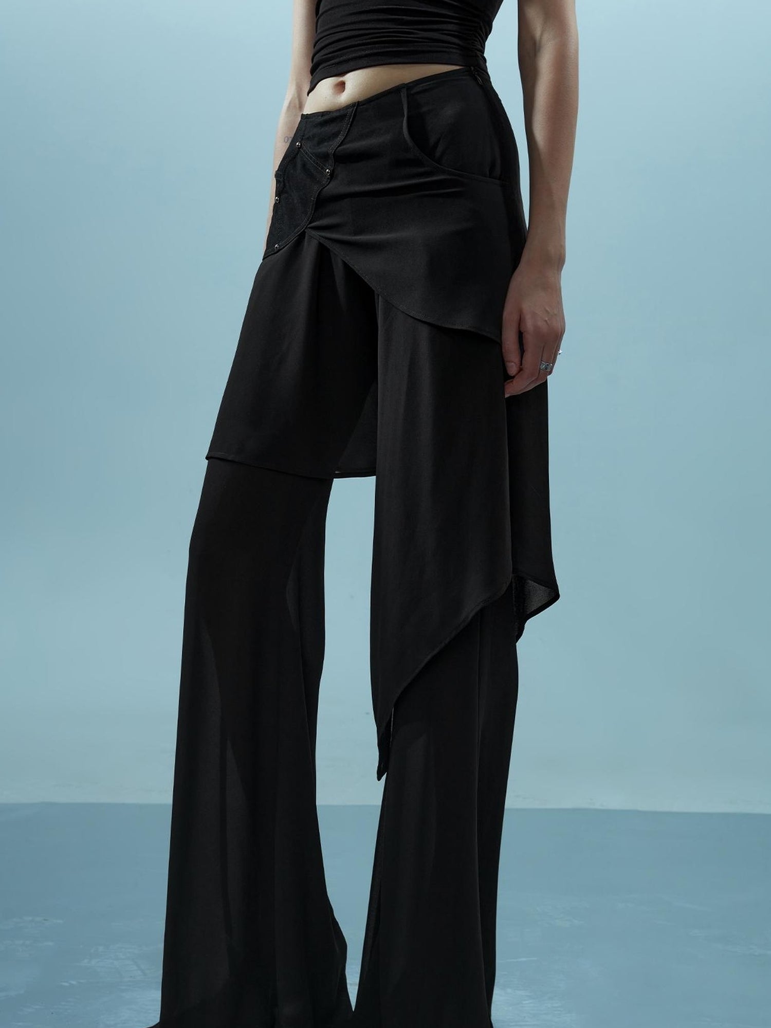 NN NORTH NODE Ethereal Threads Asymmetric Chiffon Palazzo Pants